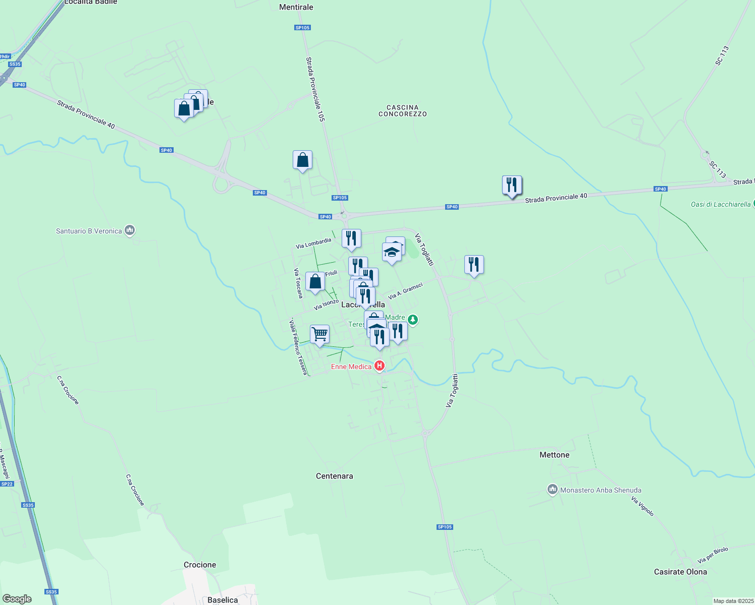 map of restaurants, bars, coffee shops, grocery stores, and more near 5 Via Fabio Filzi in Lacchiarella