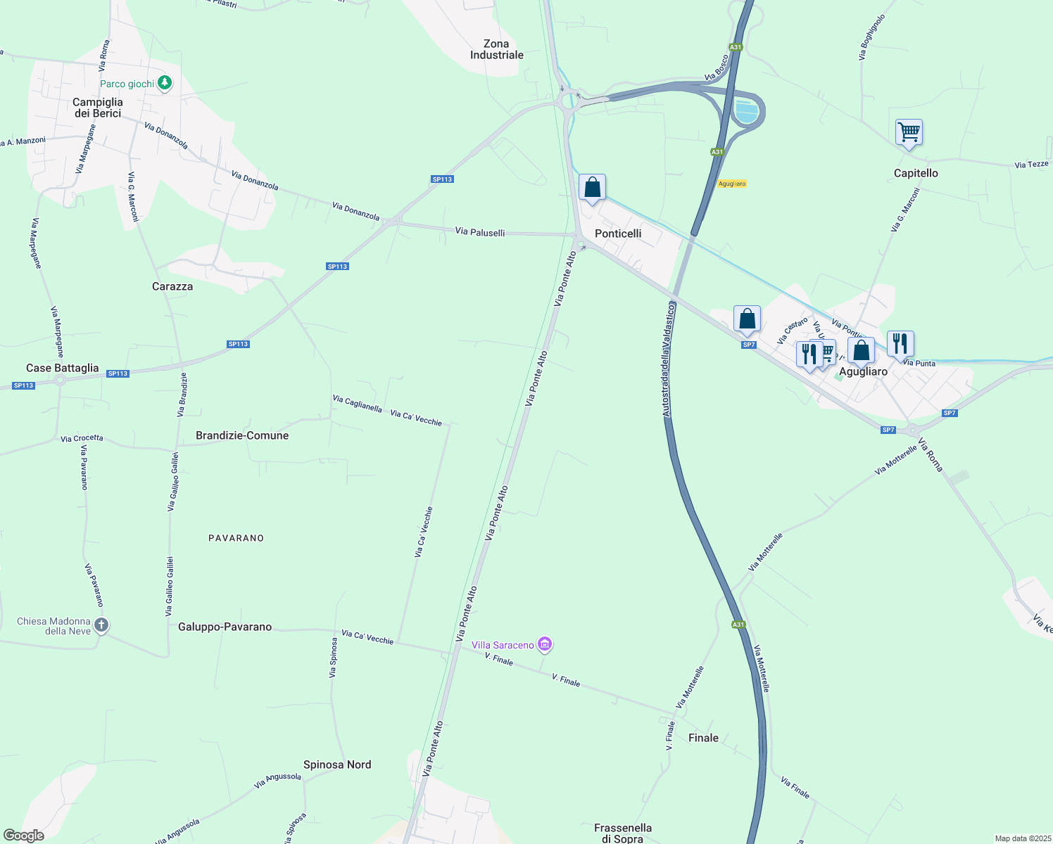 map of restaurants, bars, coffee shops, grocery stores, and more near 5 Via Ponte Alto in Provincia di Vicenza