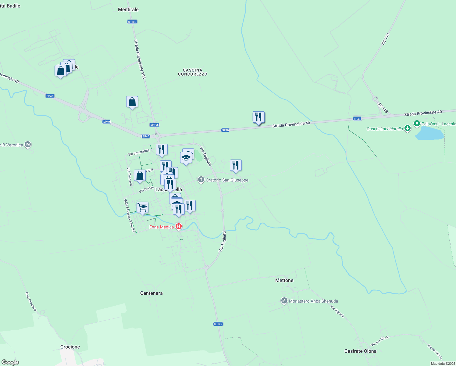 map of restaurants, bars, coffee shops, grocery stores, and more near 8 Via Giuseppe di Vittorio in Lacchiarella