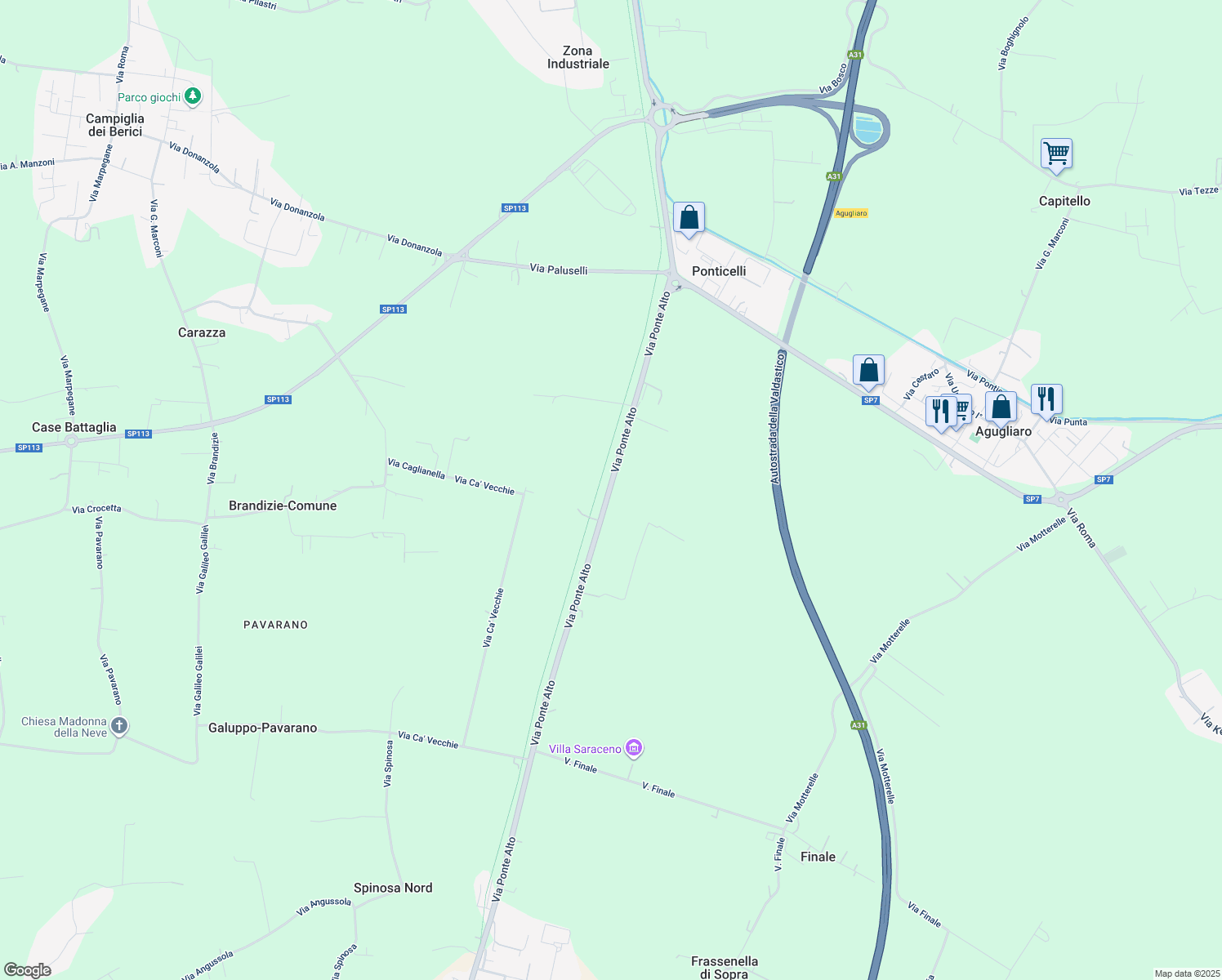 map of restaurants, bars, coffee shops, grocery stores, and more near 5 Via Ponte Alto in Provincia di Vicenza