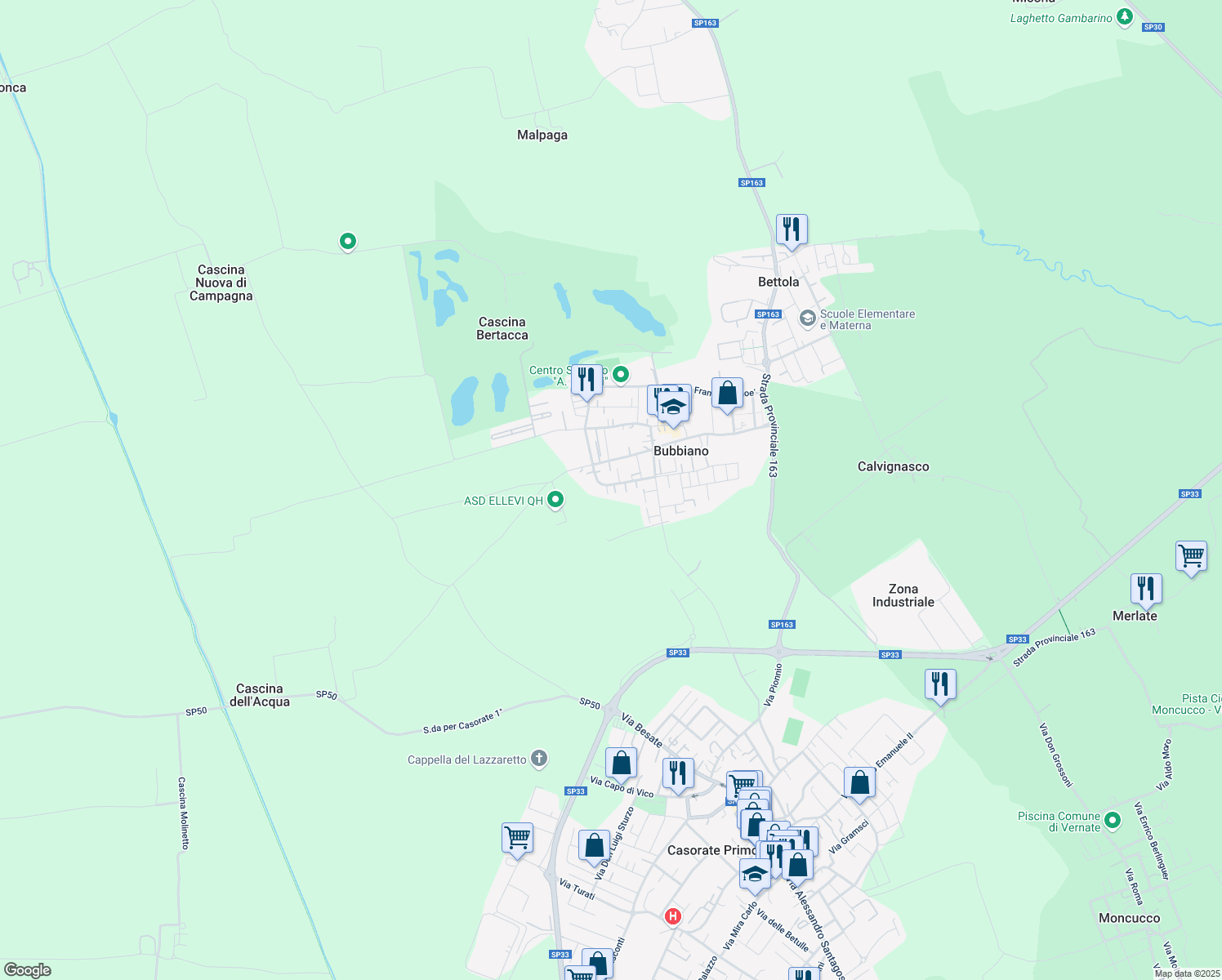 map of restaurants, bars, coffee shops, grocery stores, and more near 14 Via Mario Giuliani in Città metropolitana di Milano