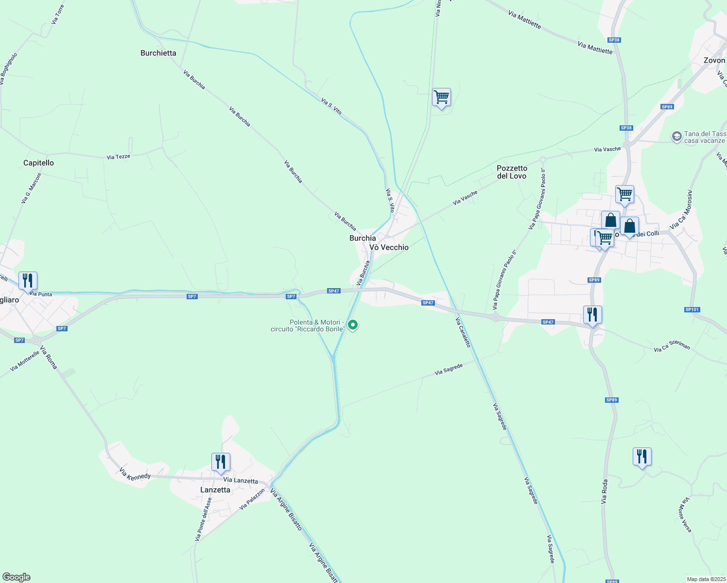 map of restaurants, bars, coffee shops, grocery stores, and more near 1591 Via Vo' di Sotto in Vo' Vecchio