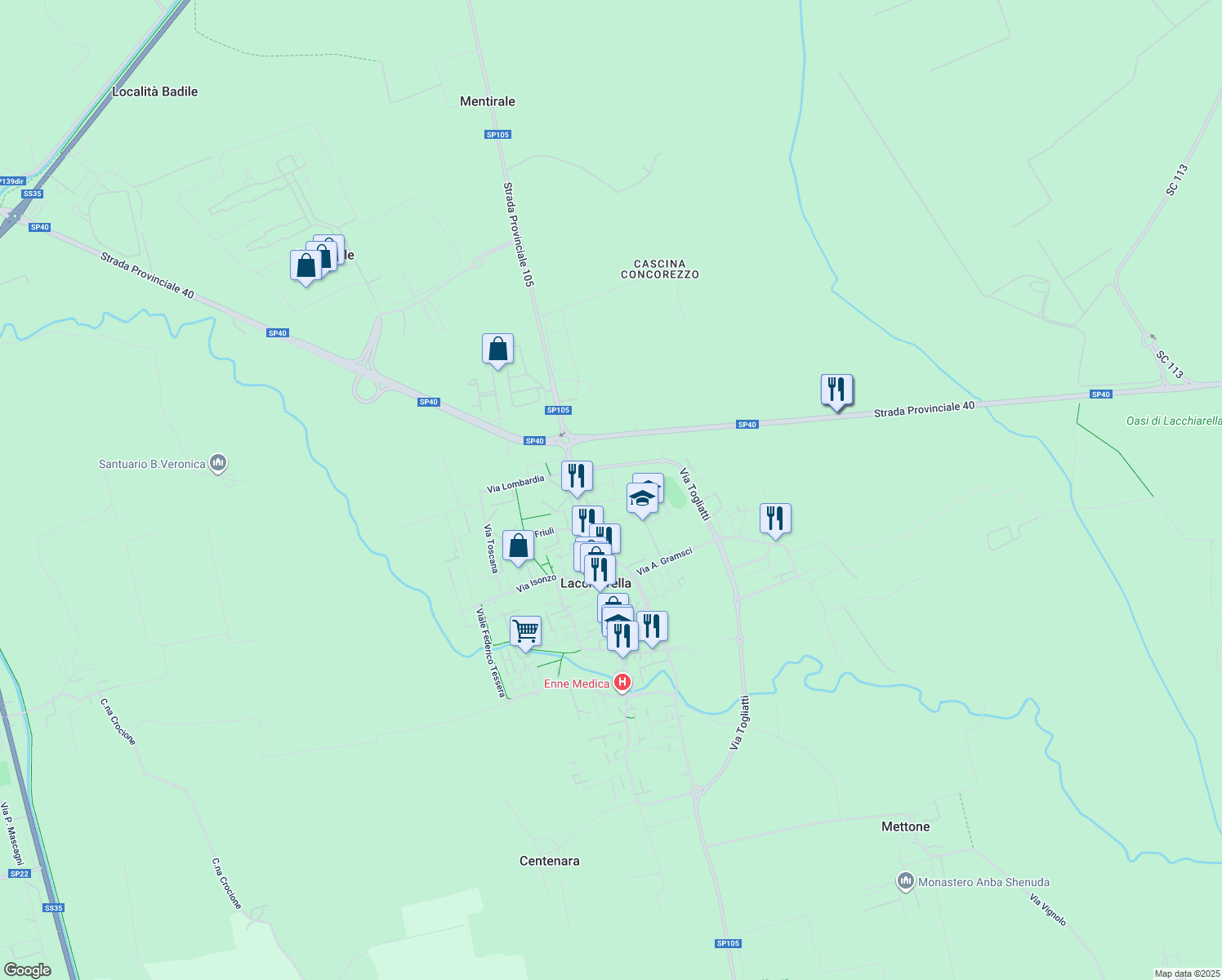map of restaurants, bars, coffee shops, grocery stores, and more near 3 Via Fratelli Rosselli in Lacchiarella