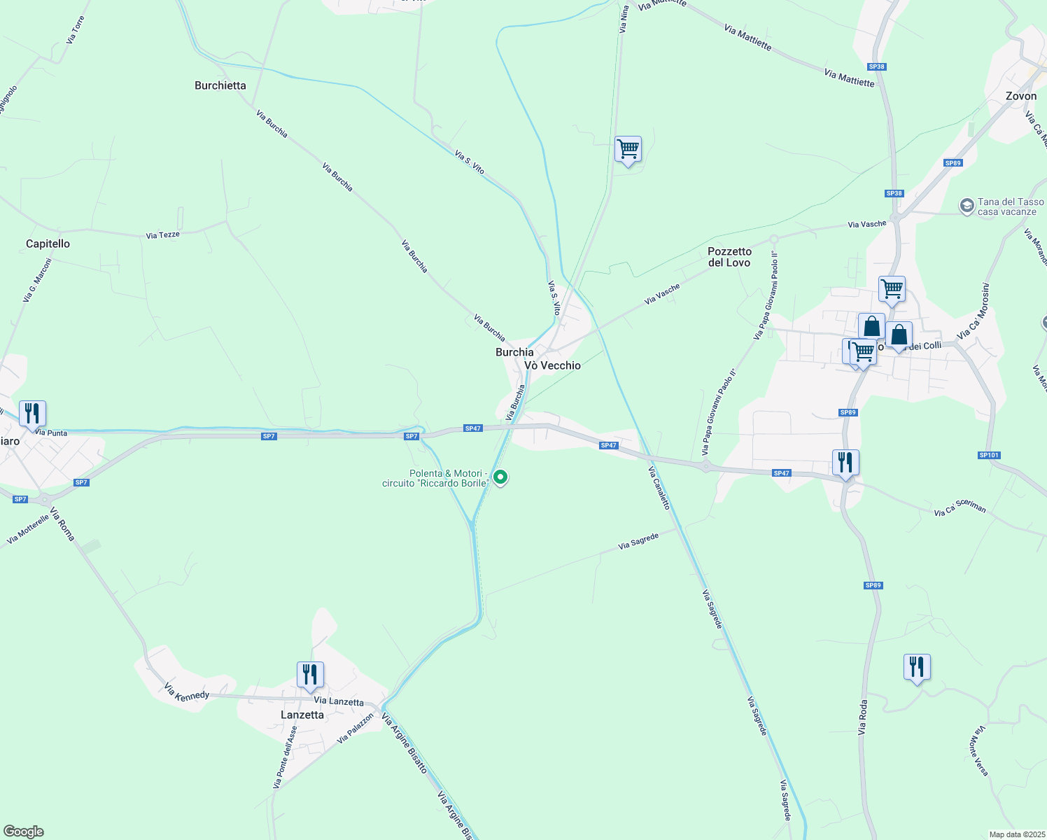 map of restaurants, bars, coffee shops, grocery stores, and more near 1591 Via Vo' di Sotto in Vo' Vecchio