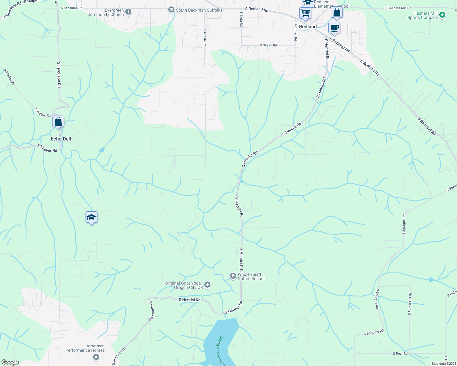 map of restaurants, bars, coffee shops, grocery stores, and more near 19255 South Henrici Road in Oregon City