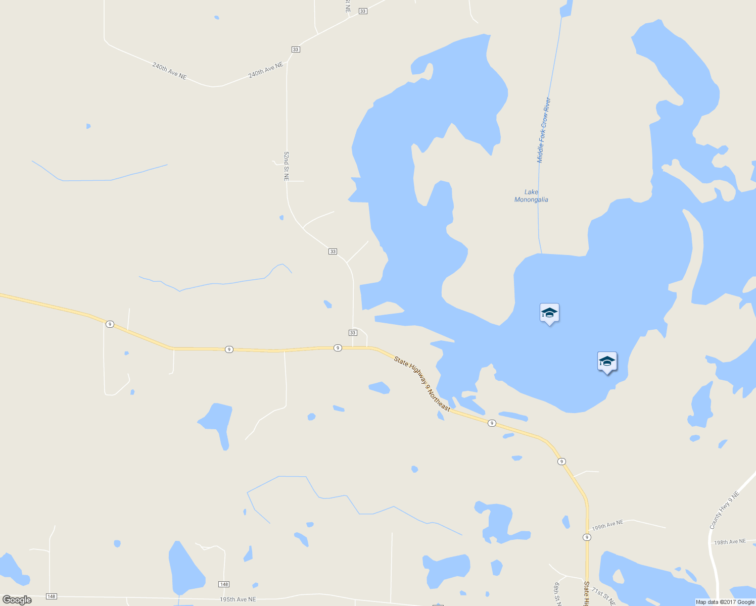 map of restaurants, bars, coffee shops, grocery stores, and more near 21201 52nd Street Northeast in New London