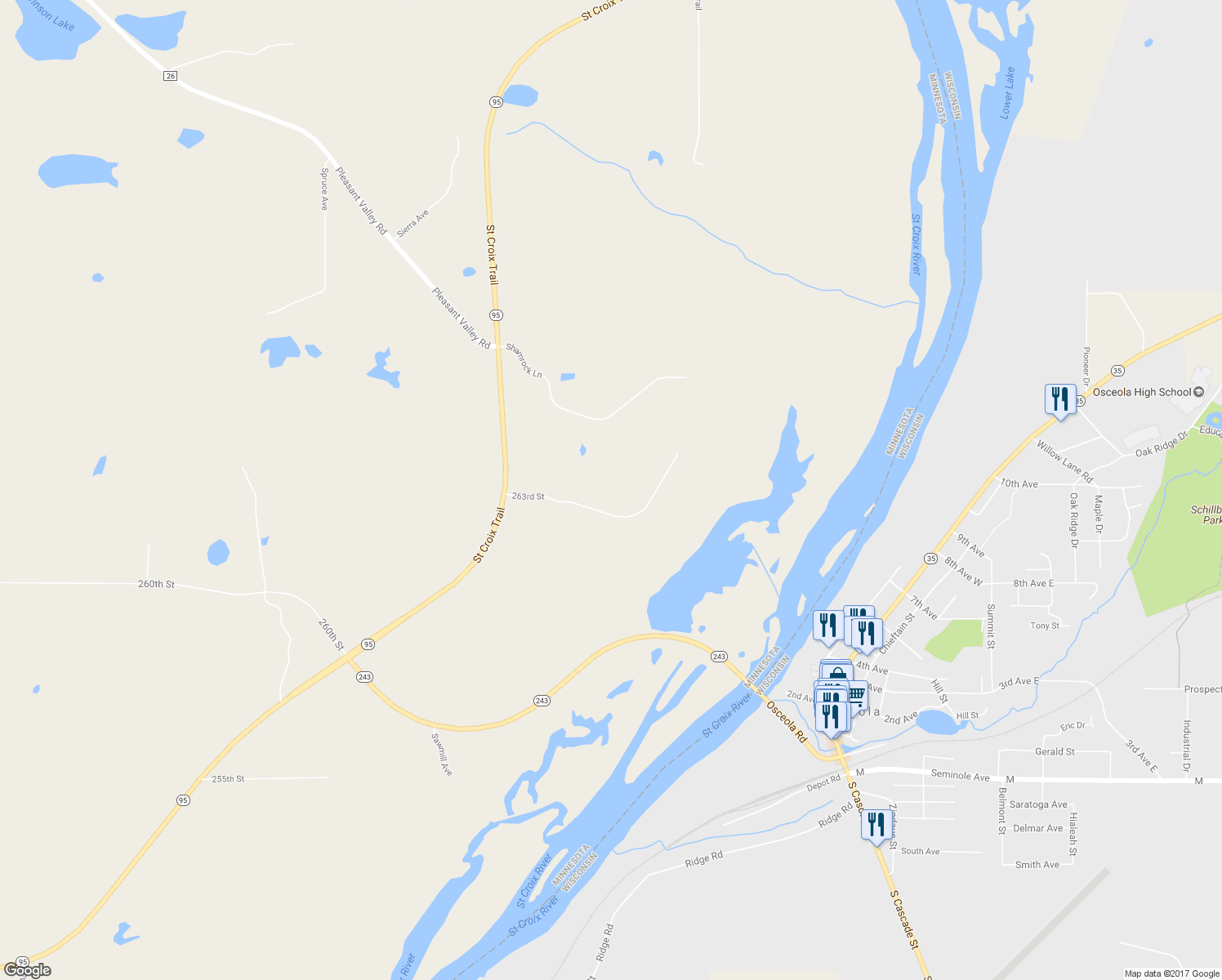 map of restaurants, bars, coffee shops, grocery stores, and more near 19016 263rd St in Shafer