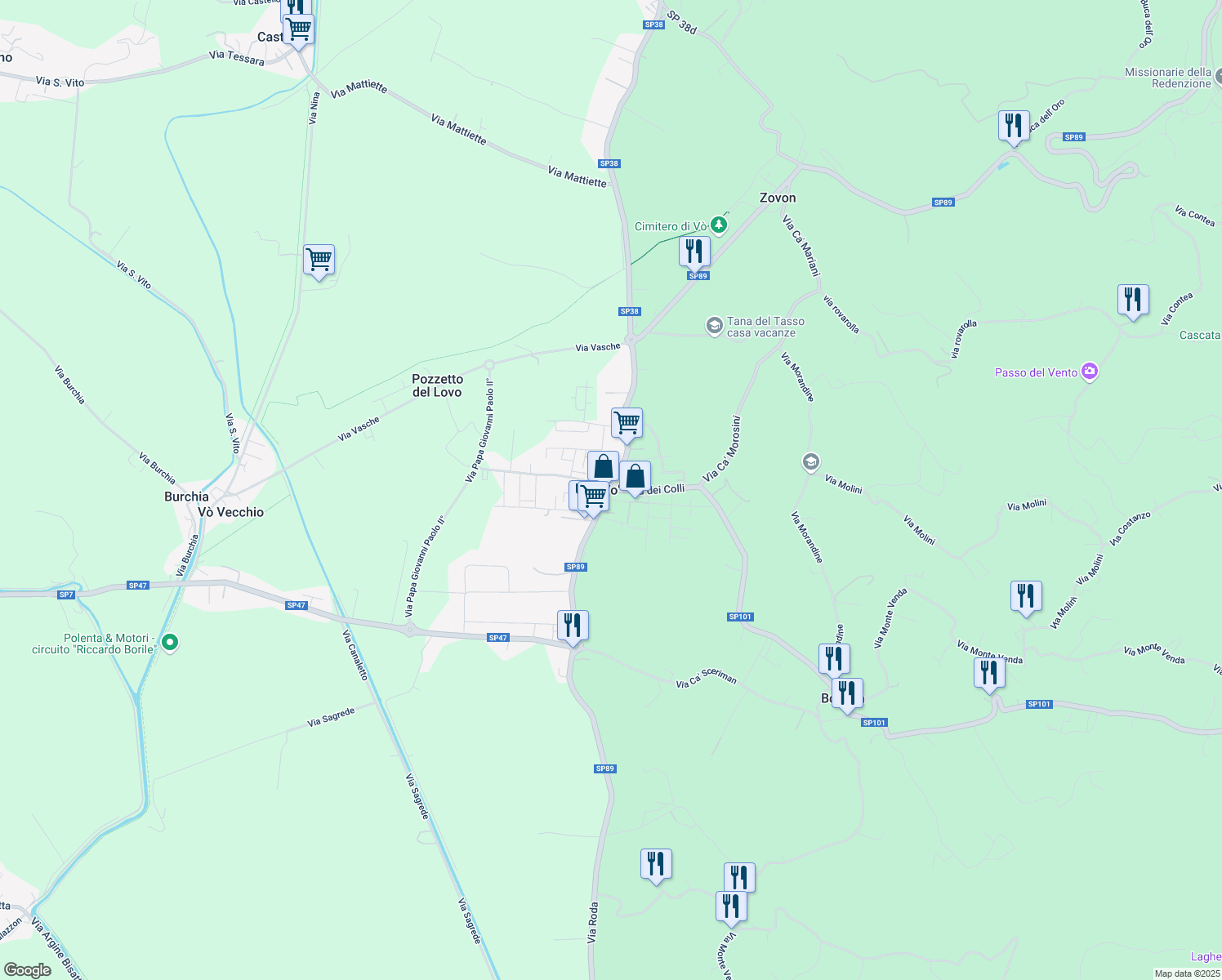 map of restaurants, bars, coffee shops, grocery stores, and more near in Province of Padua