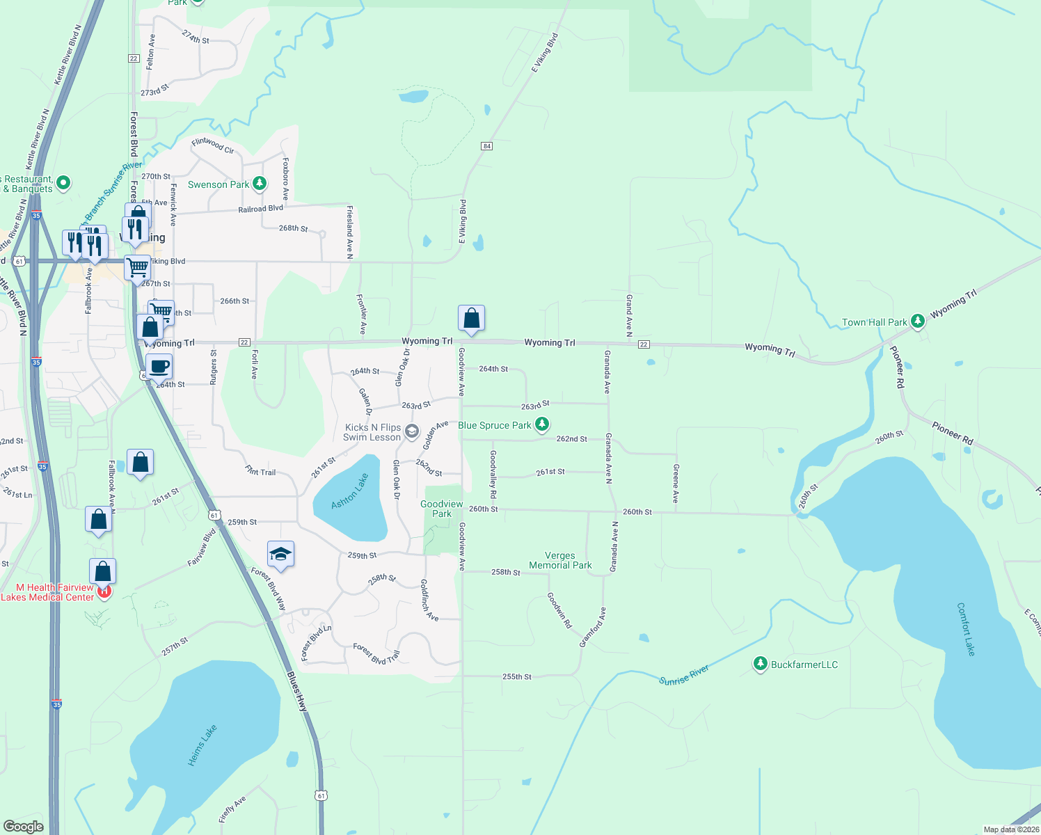 map of restaurants, bars, coffee shops, grocery stores, and more near 6483 263rd St in Wyoming