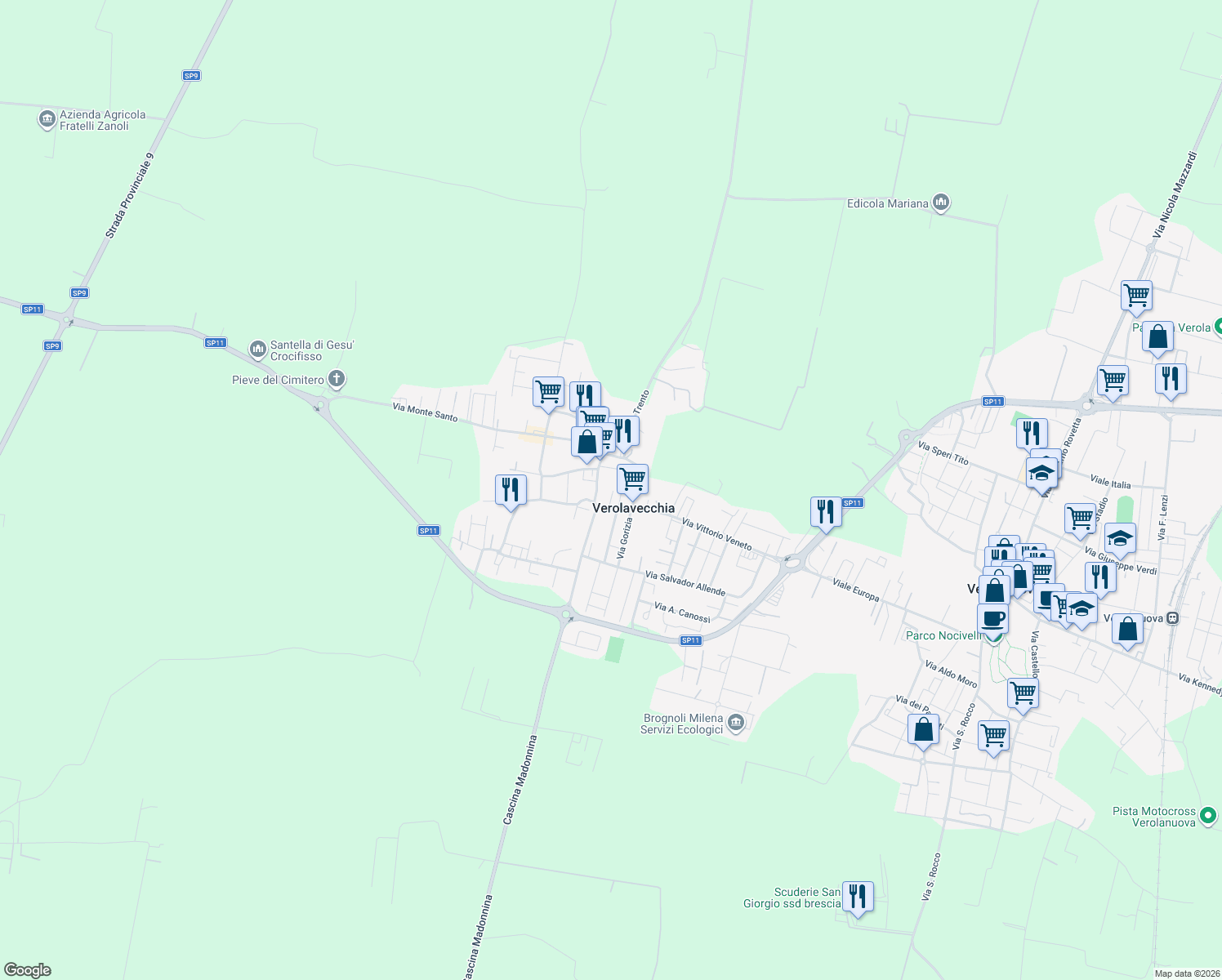 map of restaurants, bars, coffee shops, grocery stores, and more near 3 Vicolo Monte Nero in Verolavecchia