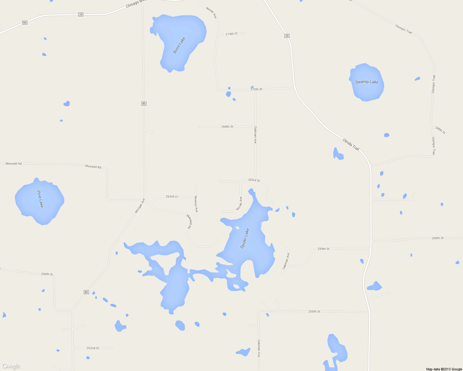 map of restaurants, bars, coffee shops, grocery stores, and more near 13915 263rd Street in Lindstrom