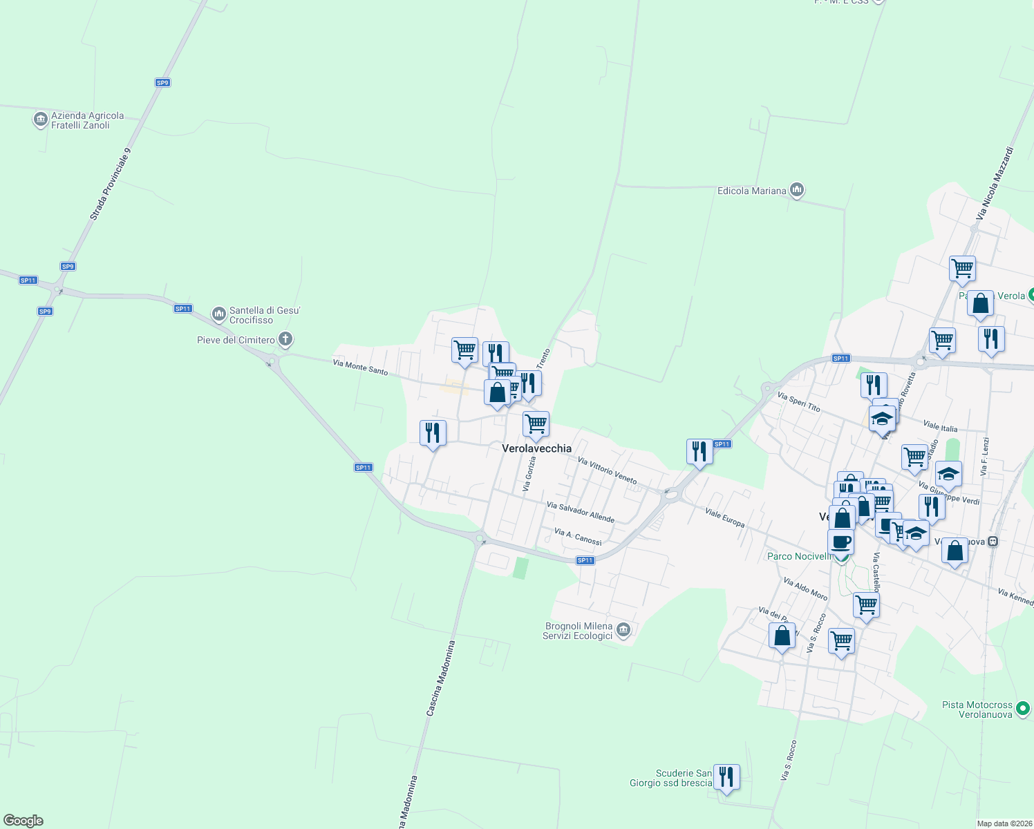 map of restaurants, bars, coffee shops, grocery stores, and more near 3 Vicolo Monte Nero in Verolavecchia