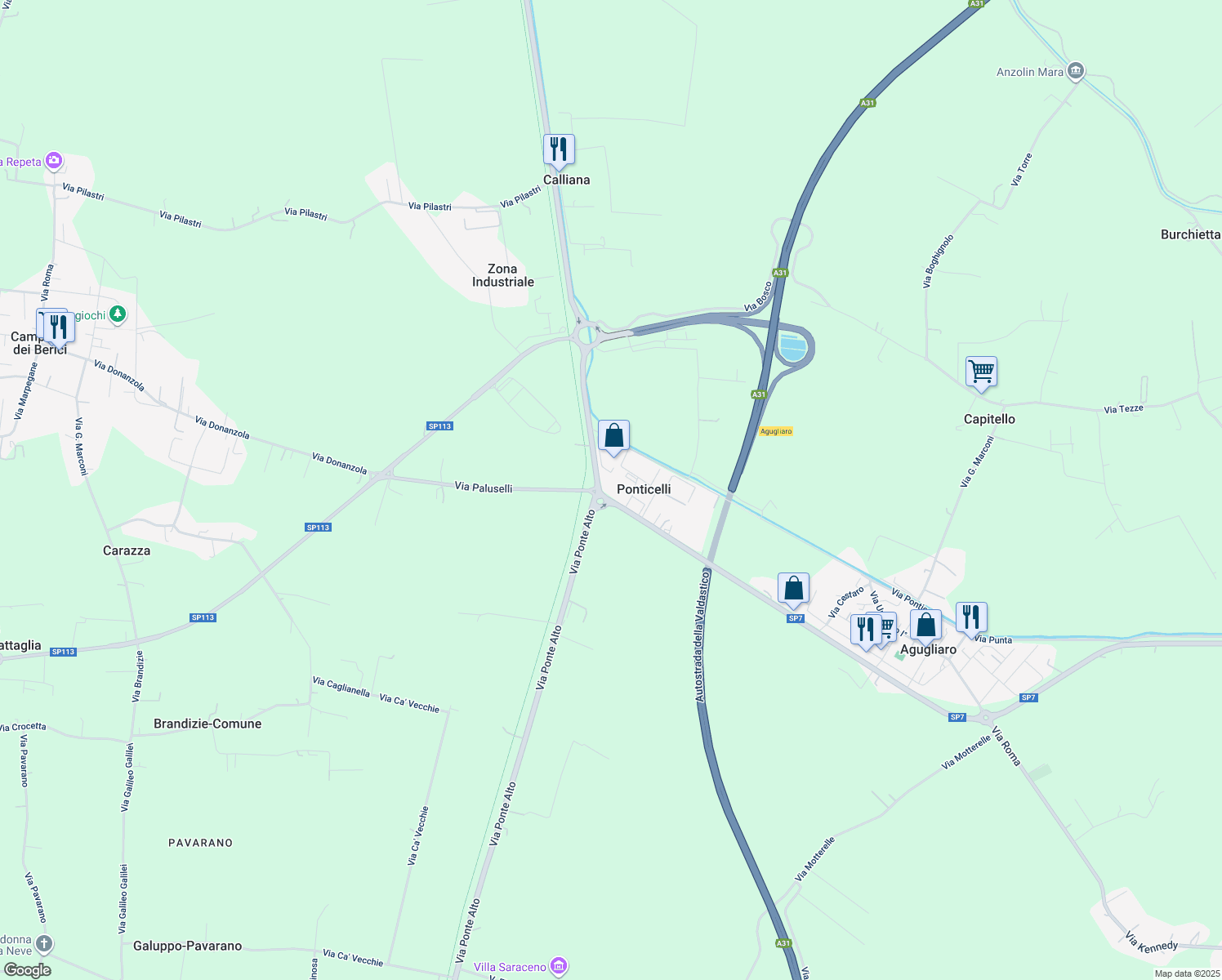 map of restaurants, bars, coffee shops, grocery stores, and more near 44 Via Ponticelli in Ponticelli