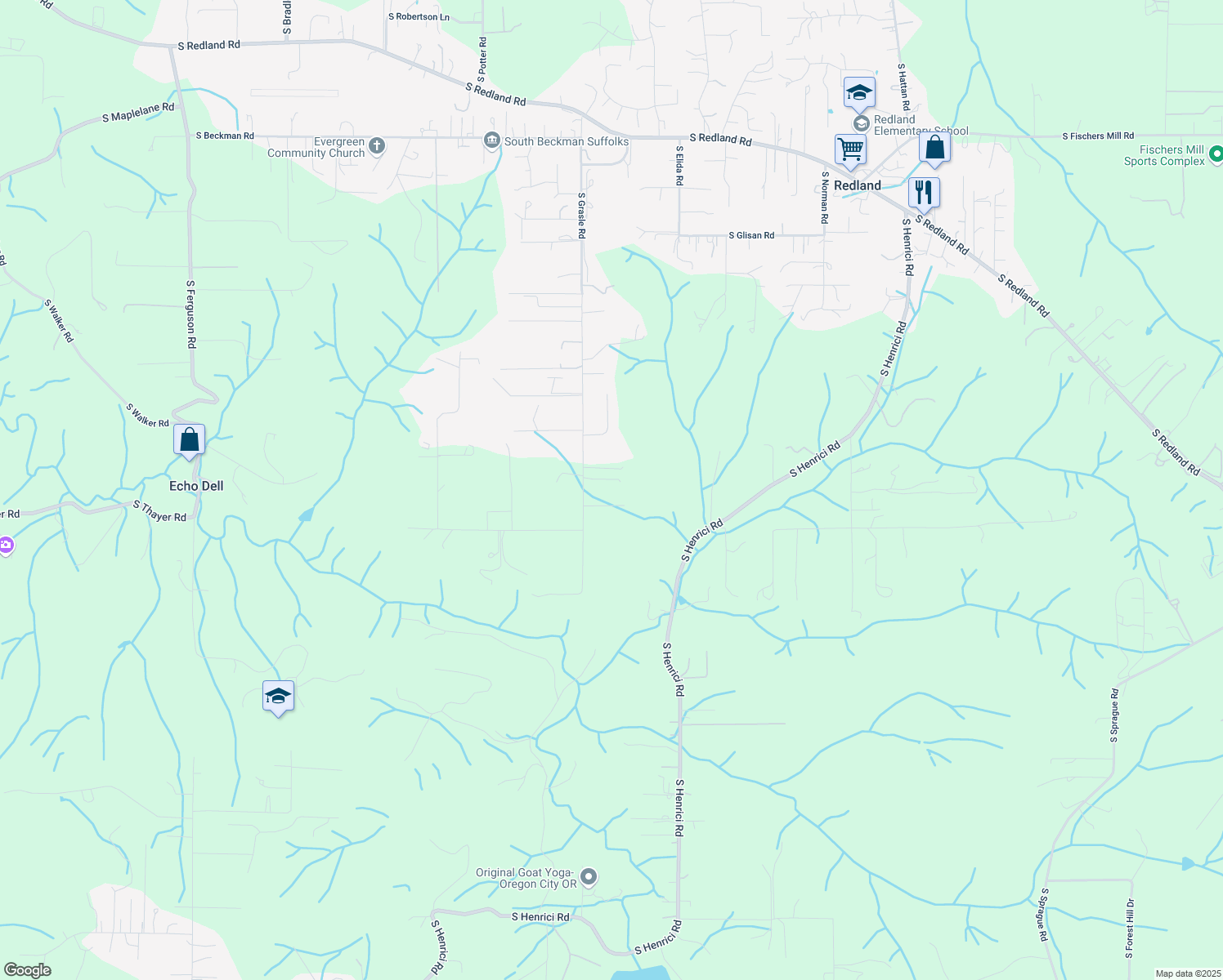 map of restaurants, bars, coffee shops, grocery stores, and more near 18976 South Grasle Road in Oregon City