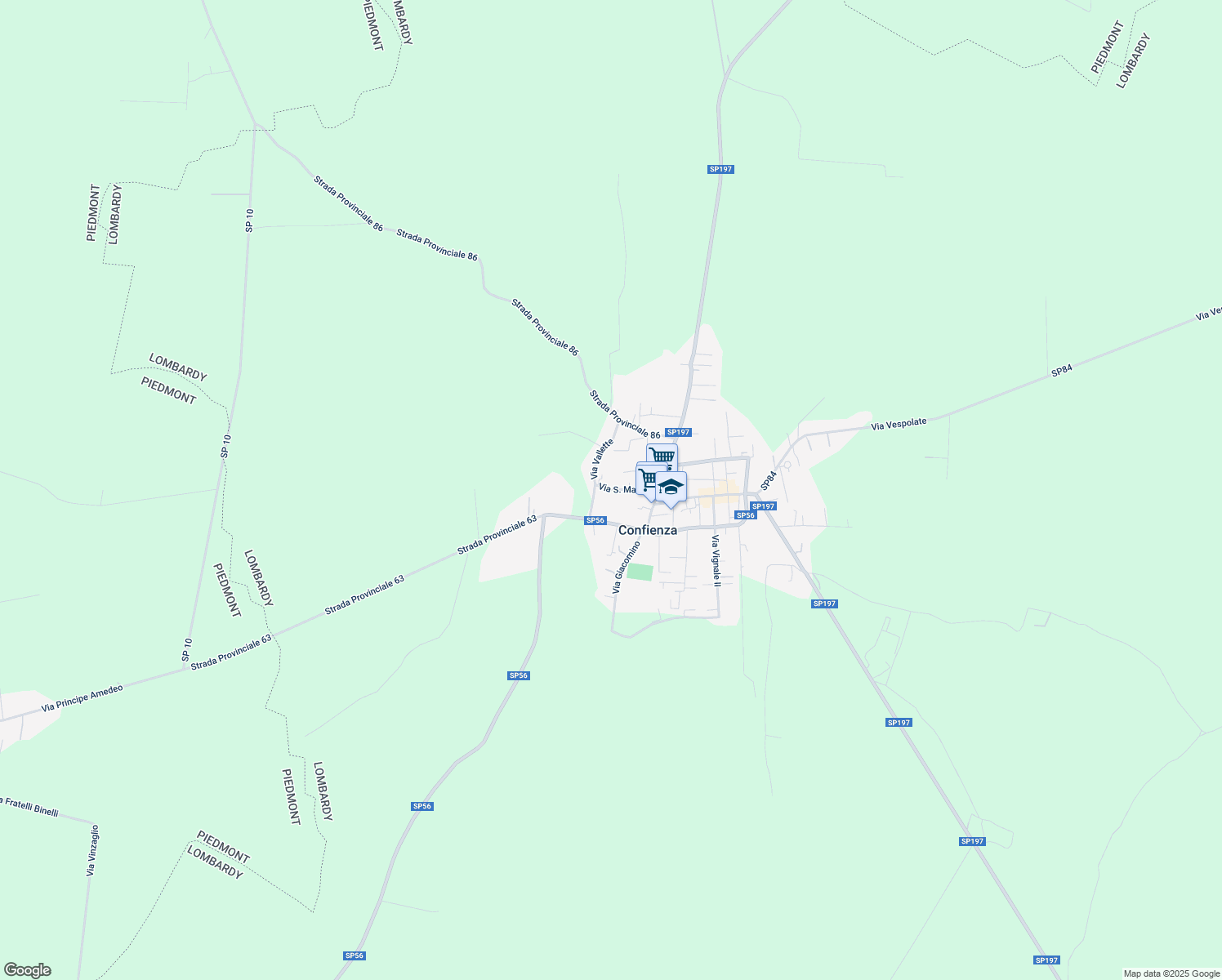 map of restaurants, bars, coffee shops, grocery stores, and more near 10 Via Vallette in Confienza