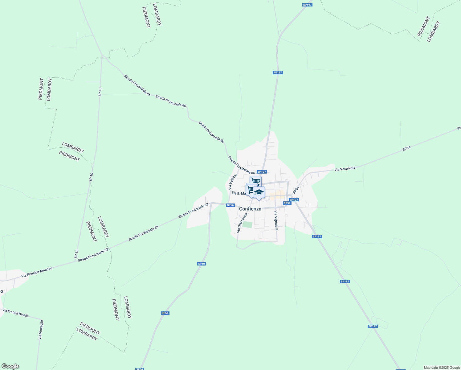 map of restaurants, bars, coffee shops, grocery stores, and more near 10 Via Vallette in Confienza