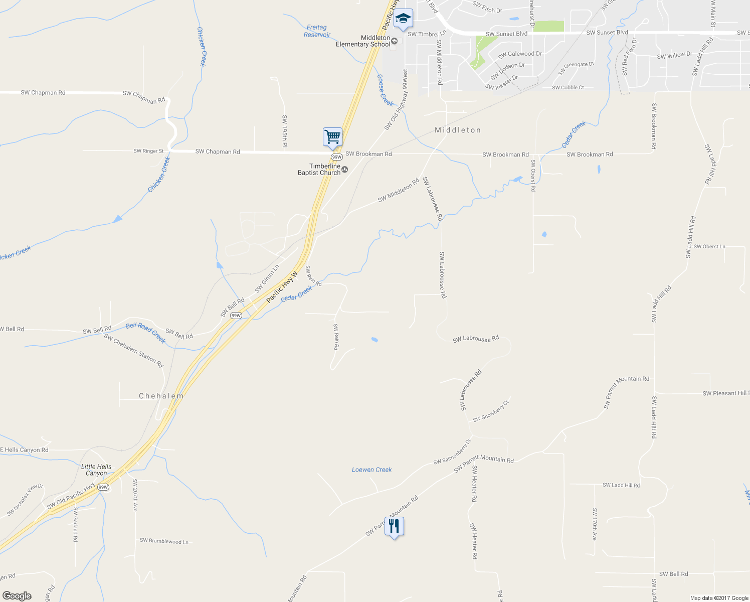 map of restaurants, bars, coffee shops, grocery stores, and more near 25814 Southwest Rein Road in Sherwood