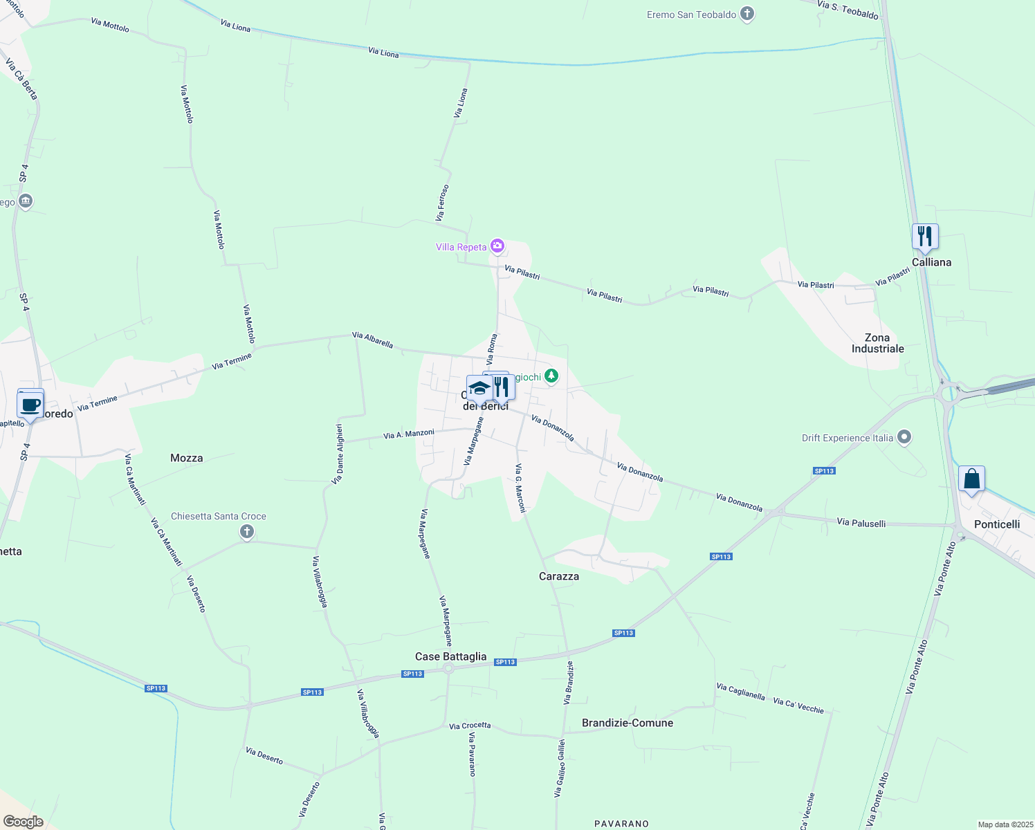 map of restaurants, bars, coffee shops, grocery stores, and more near 19 Via Nazionale in Campiglia dei Berici