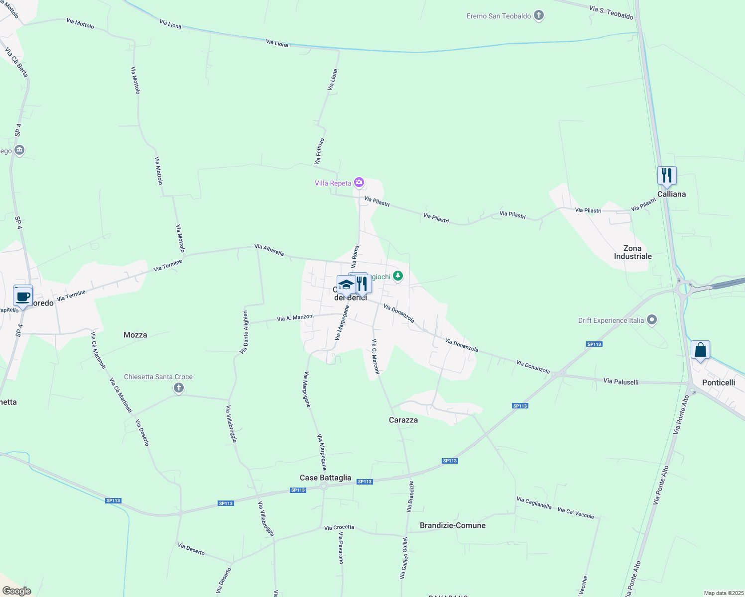 map of restaurants, bars, coffee shops, grocery stores, and more near 19 Via Nazionale in Campiglia dei Berici