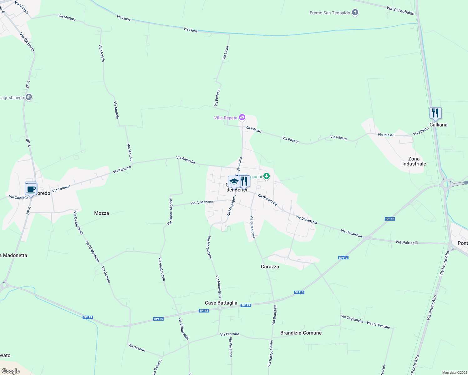 map of restaurants, bars, coffee shops, grocery stores, and more near 12 Via G. Pascoli in Campiglia dei Berici
