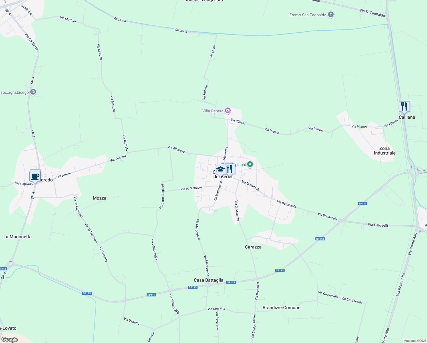 map of restaurants, bars, coffee shops, grocery stores, and more near 12 Via G. Pascoli in Campiglia dei Berici