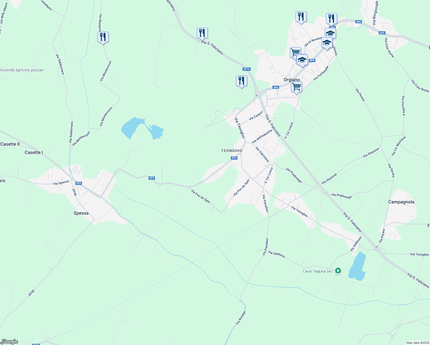 map of restaurants, bars, coffee shops, grocery stores, and more near 6 Via Ronego in Orgiano