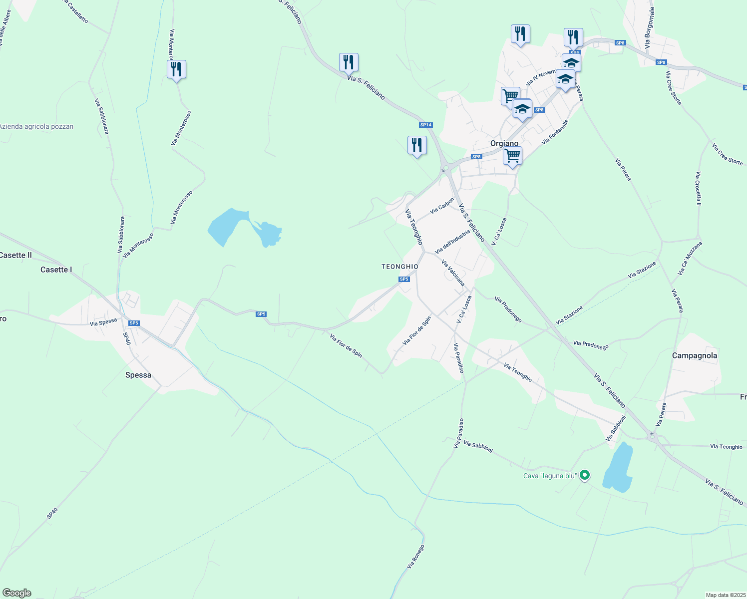 map of restaurants, bars, coffee shops, grocery stores, and more near 6 Via Ronego in Orgiano