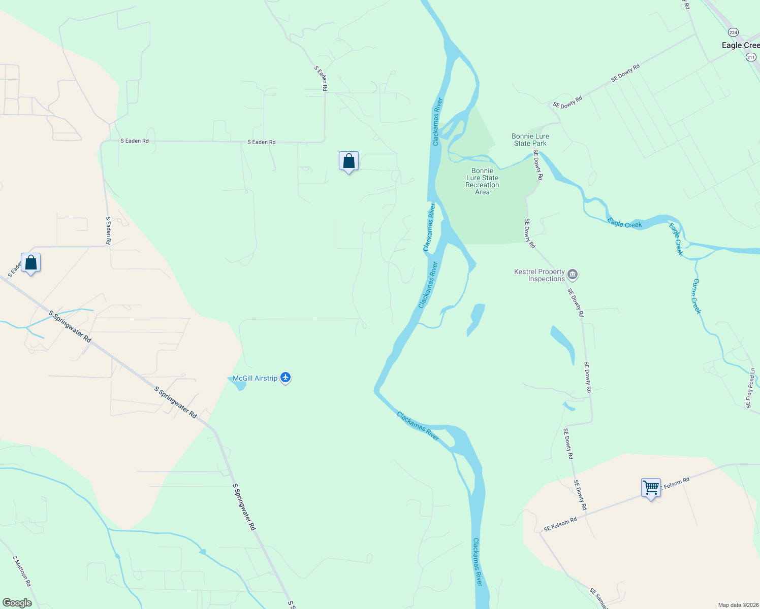 map of restaurants, bars, coffee shops, grocery stores, and more near 18261 South Clark Lane in Oregon City