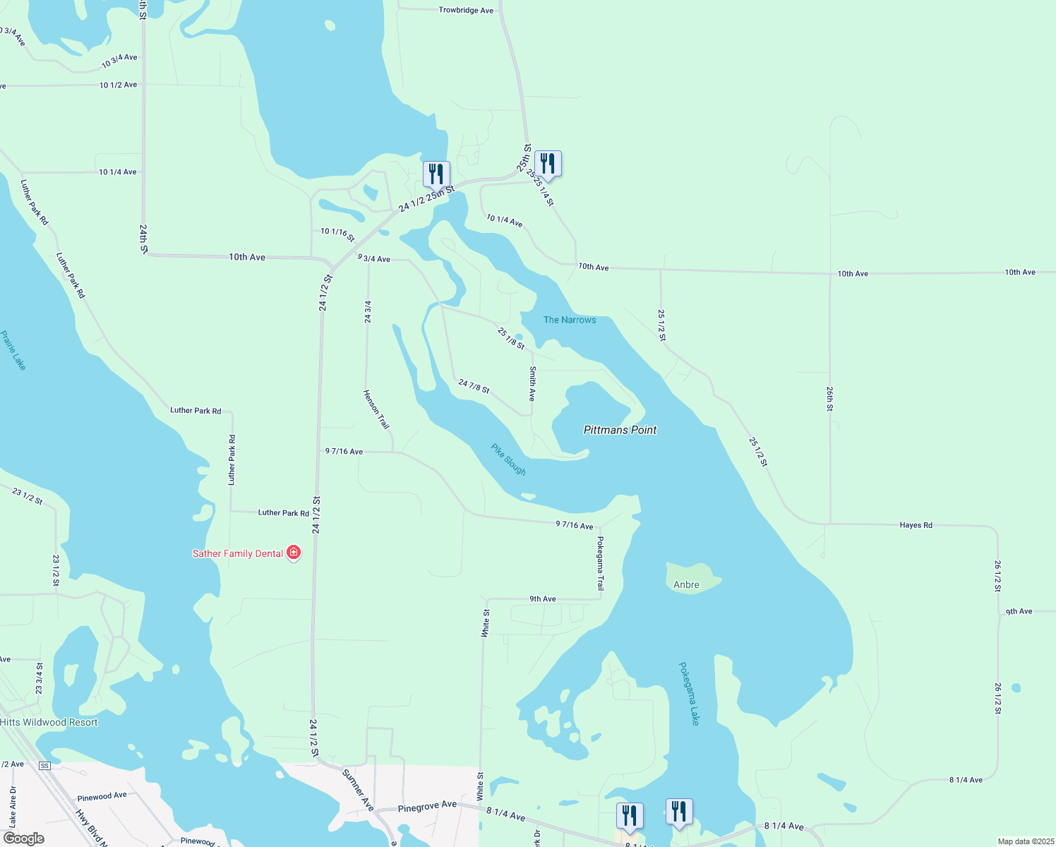 map of restaurants, bars, coffee shops, grocery stores, and more near 942 25 1/8 Street in Chetek