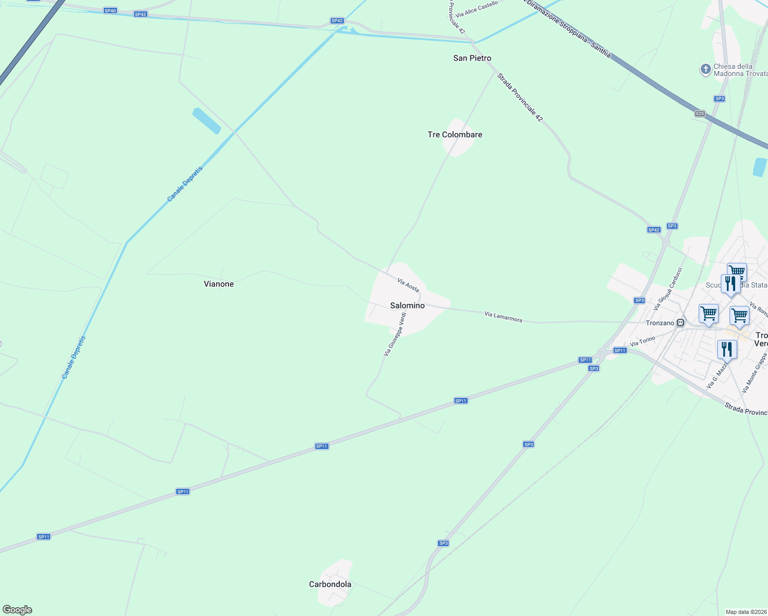 map of restaurants, bars, coffee shops, grocery stores, and more near 41 Via Emanuele Filiberto in Salomino