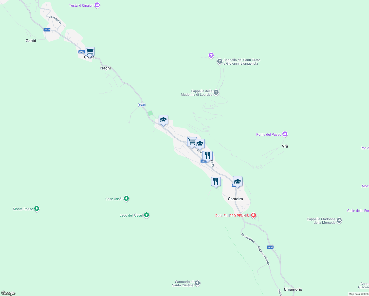 map of restaurants, bars, coffee shops, grocery stores, and more near 155 Via Roma in Cantoira
