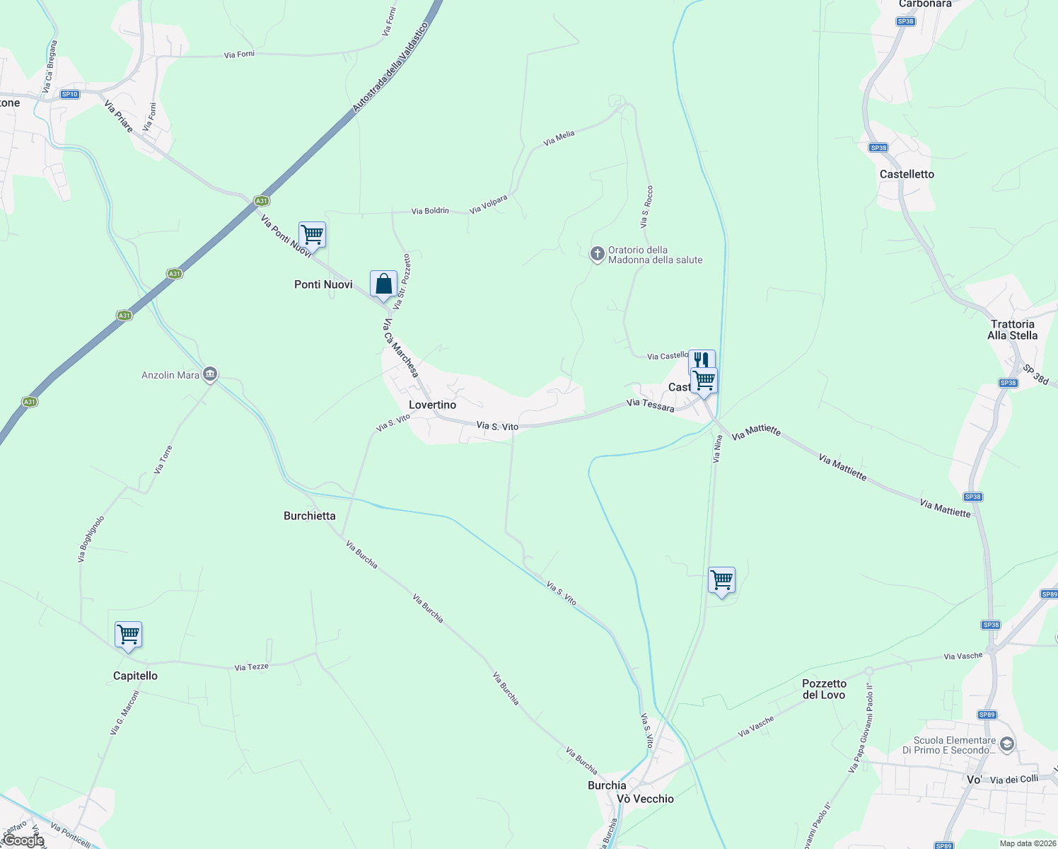 map of restaurants, bars, coffee shops, grocery stores, and more near 79 Via San Vito in Lovertino