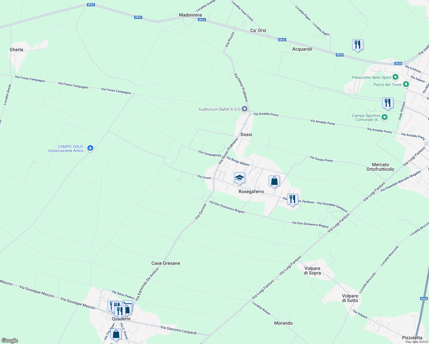 map of restaurants, bars, coffee shops, grocery stores, and more near 18 Via Croce in Rosegaferro