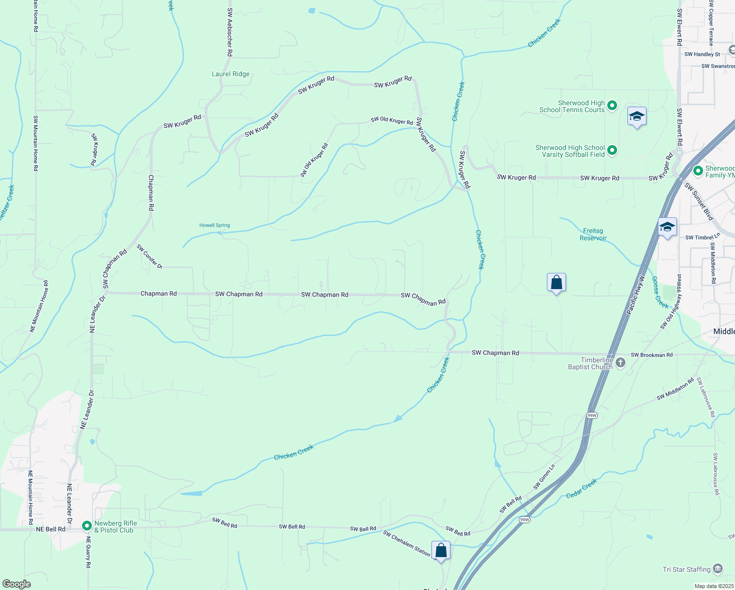 map of restaurants, bars, coffee shops, grocery stores, and more near 20832 Southwest Chapman Road in Sherwood