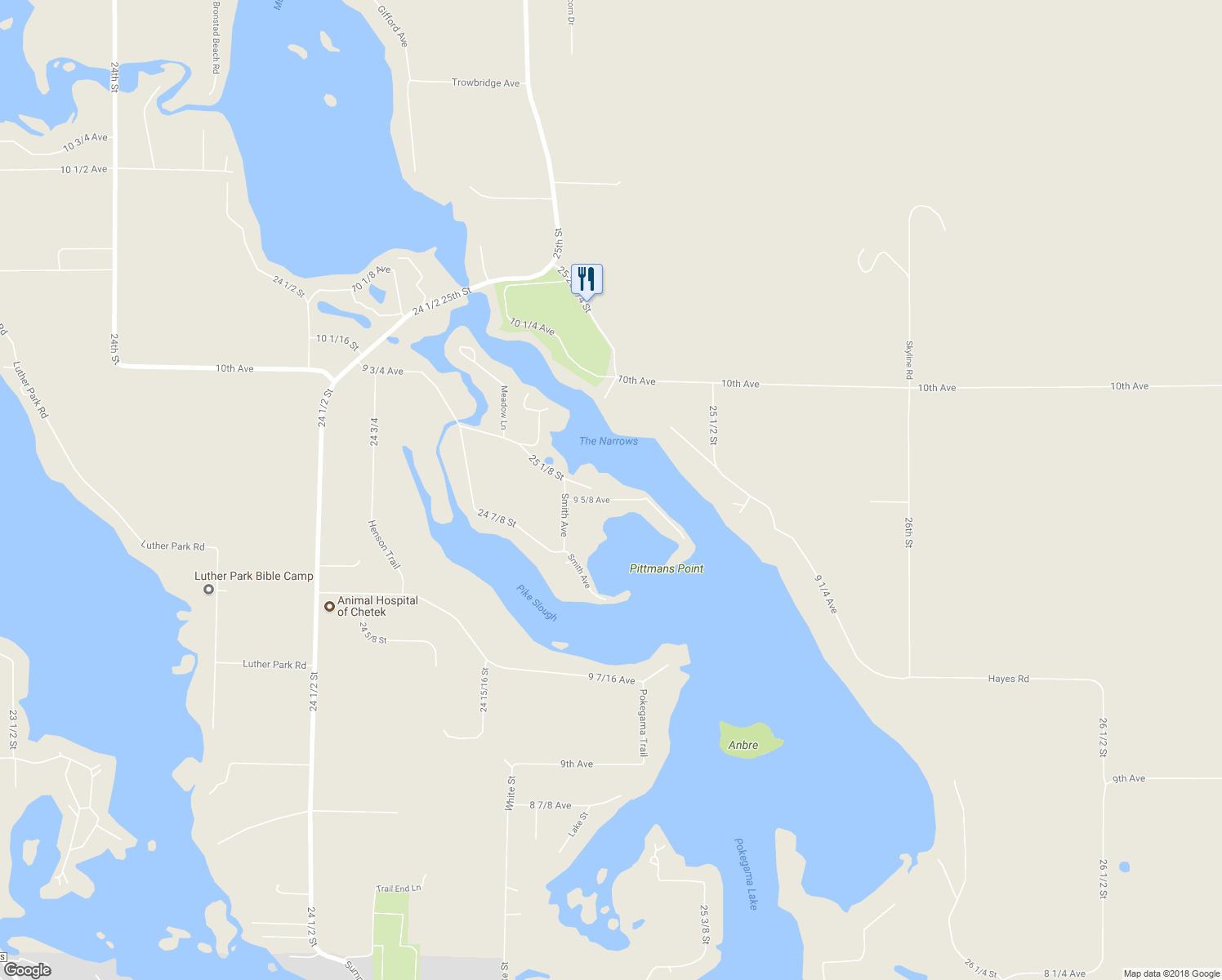 map of restaurants, bars, coffee shops, grocery stores, and more near 2516 9 5/8 Avenue in Chetek