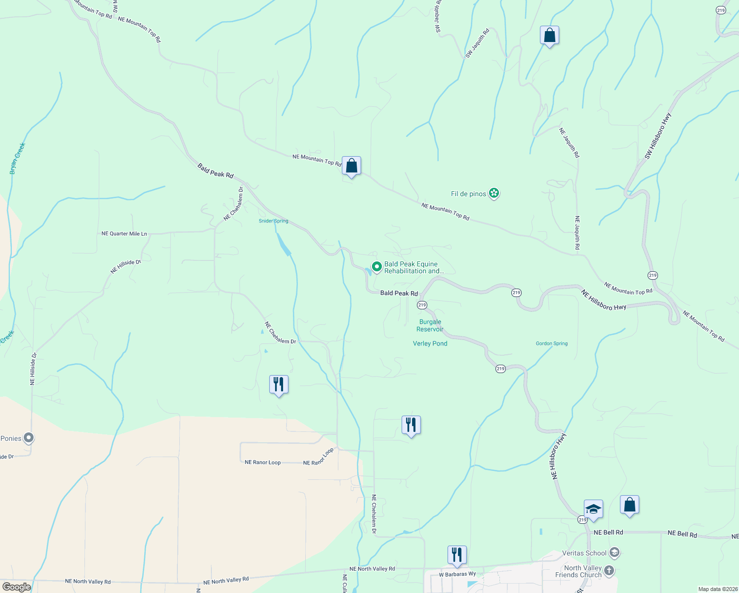 map of restaurants, bars, coffee shops, grocery stores, and more near 18122-18398 Southwest Bald Peak Road in Newberg