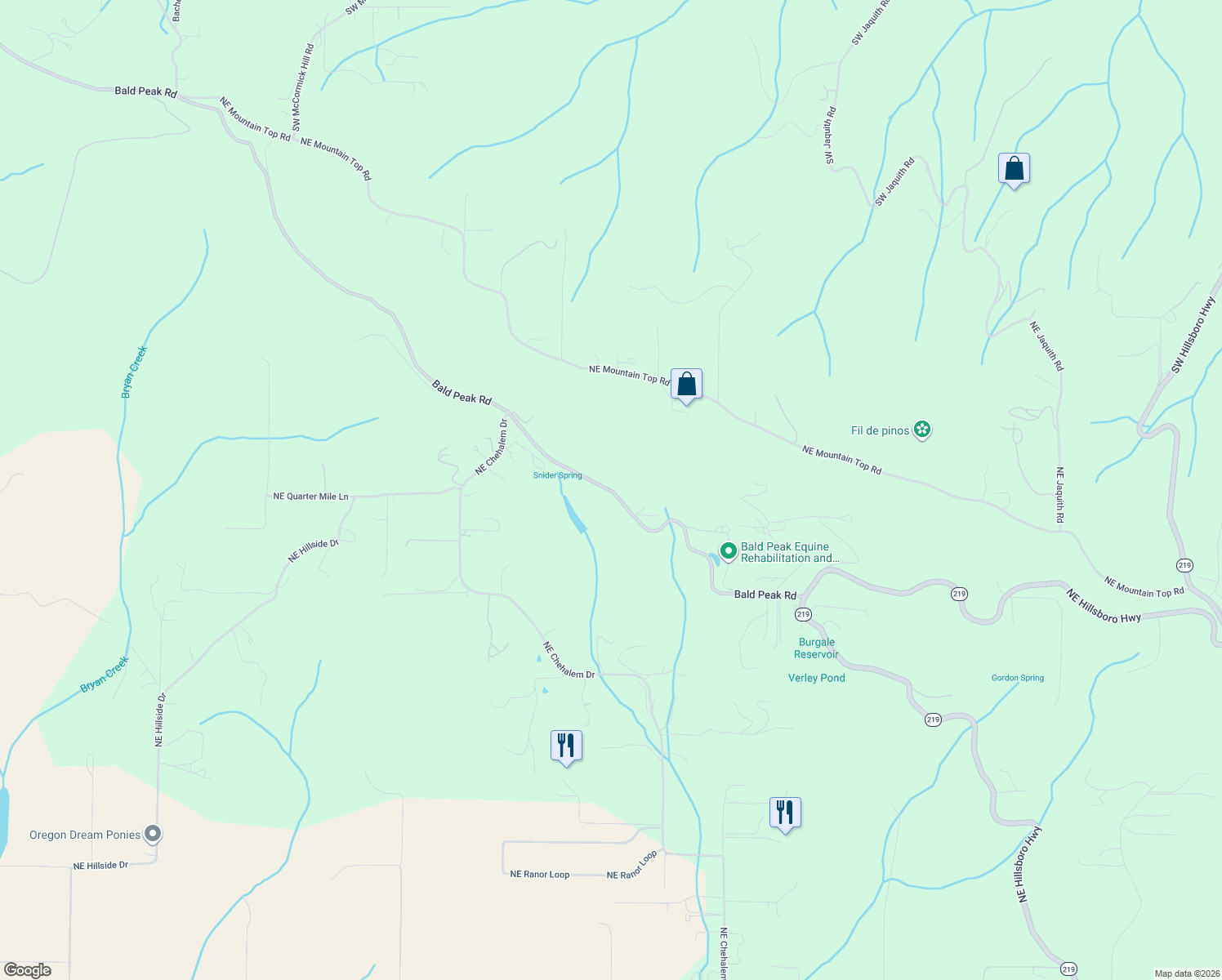map of restaurants, bars, coffee shops, grocery stores, and more near 18398 Southwest Bald Peak Road in Newberg