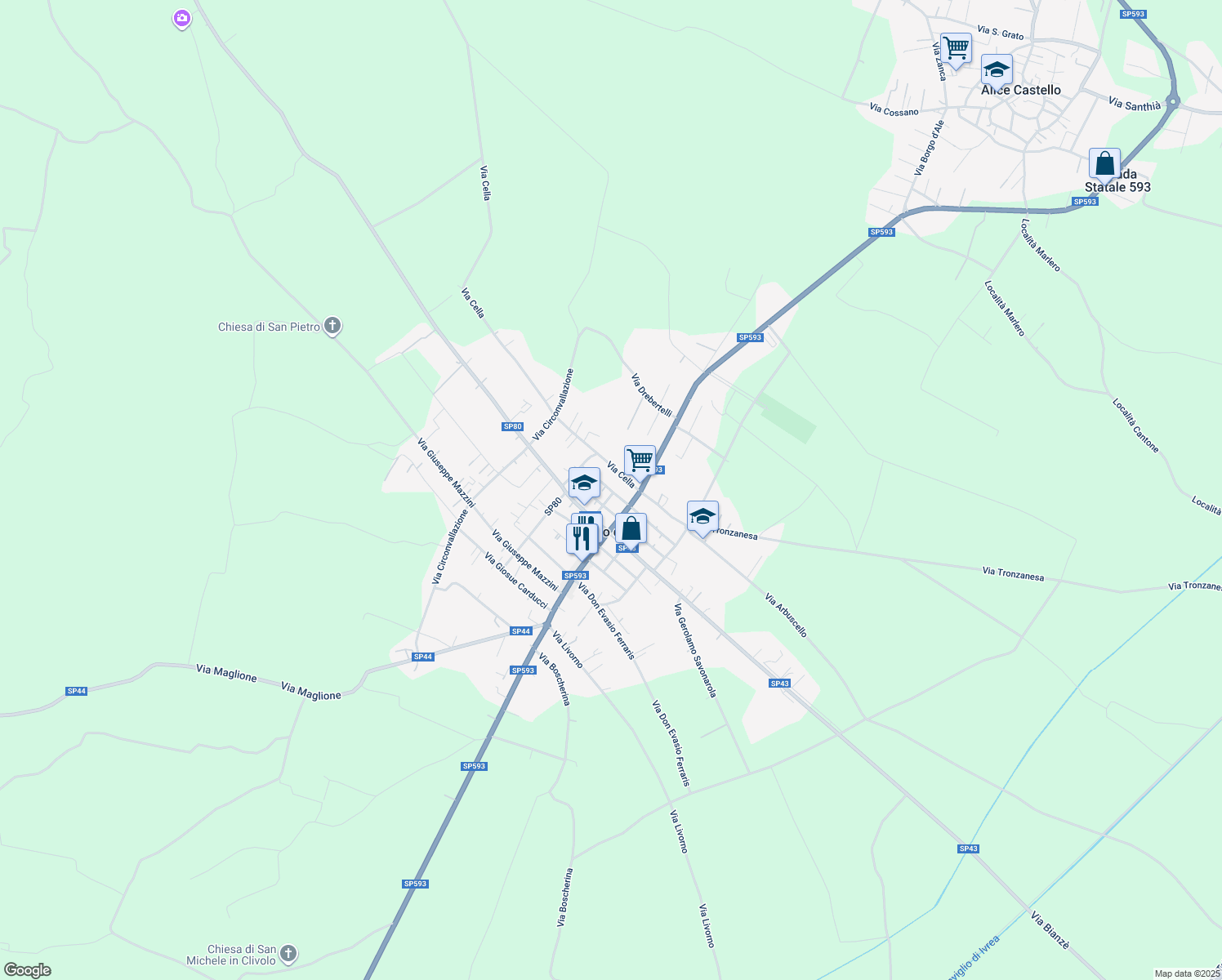 map of restaurants, bars, coffee shops, grocery stores, and more near 10BIS Via Carlo Emanuele Dotta in Borgo d'Ale