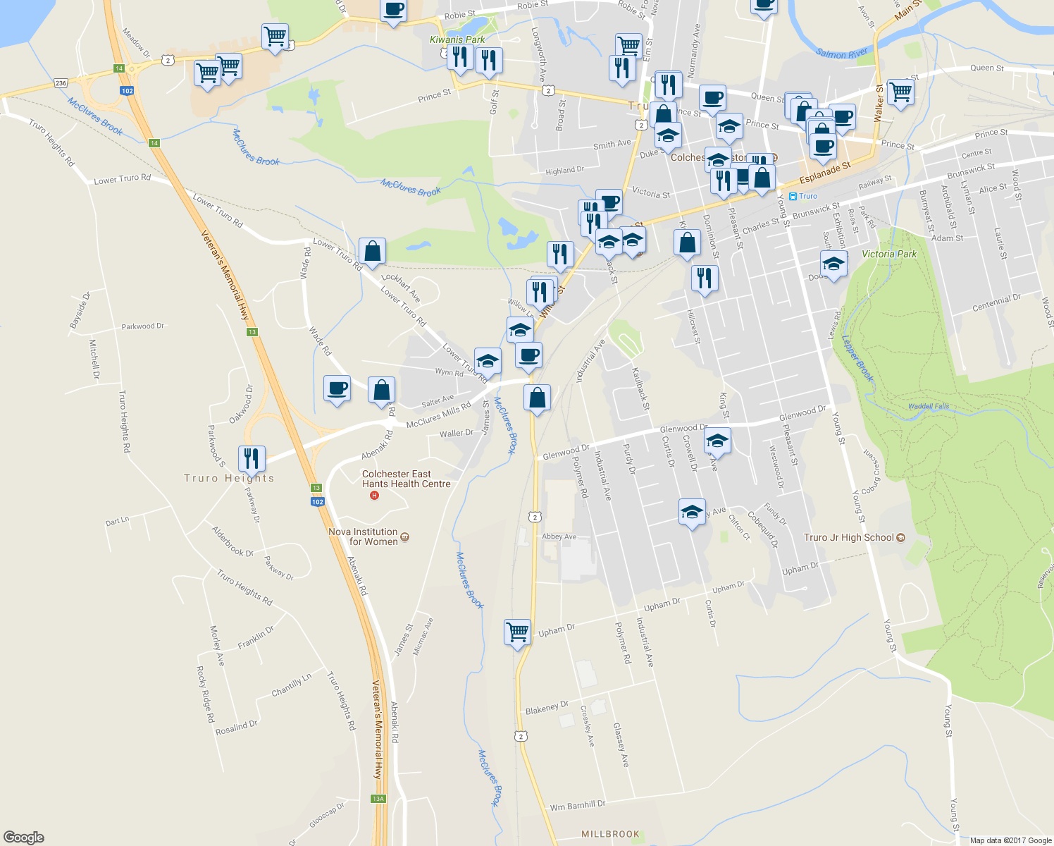 map of restaurants, bars, coffee shops, grocery stores, and more near 362 Willow Street in Truro