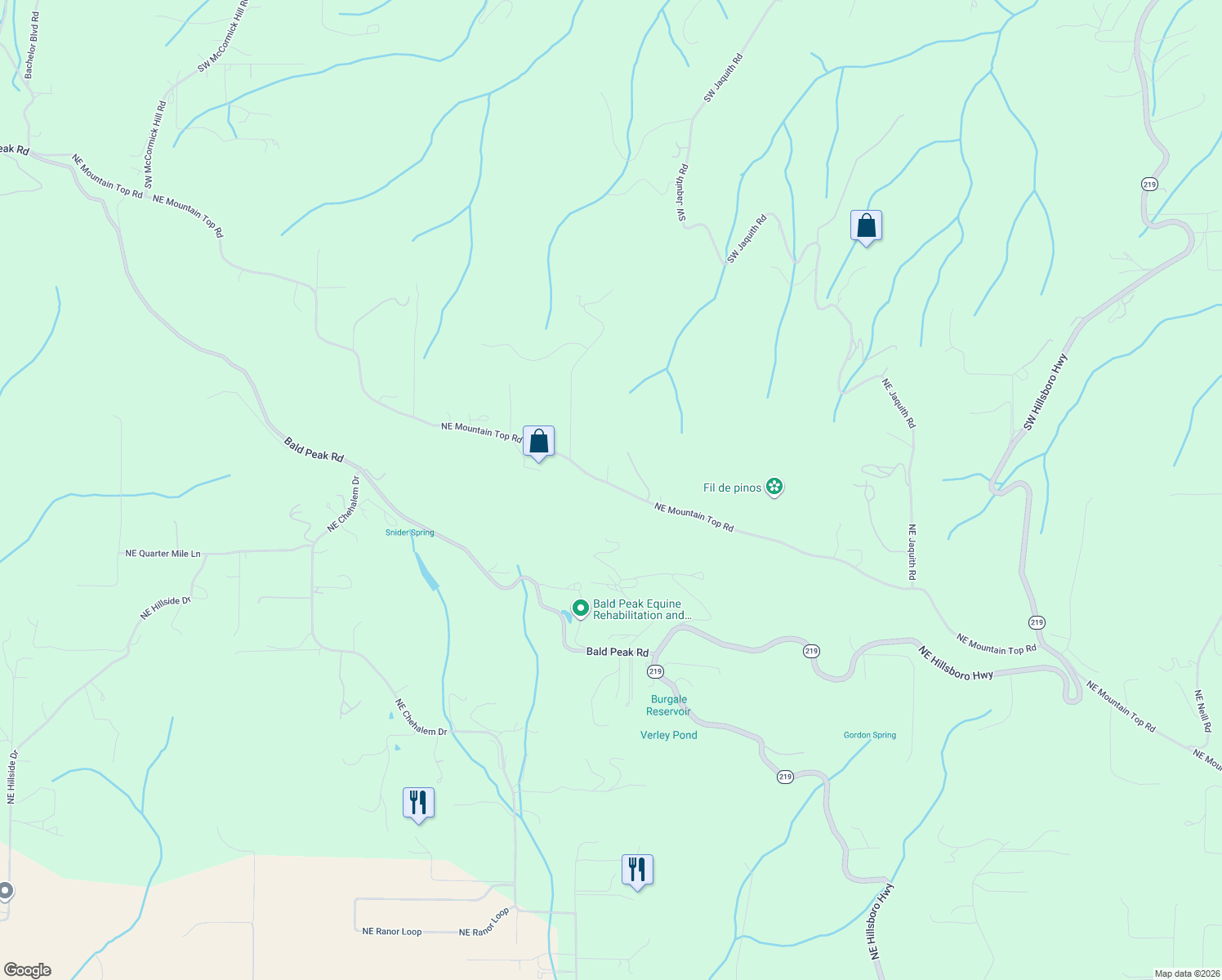 map of restaurants, bars, coffee shops, grocery stores, and more near 24481 Northeast Mountain Top Road in Newberg
