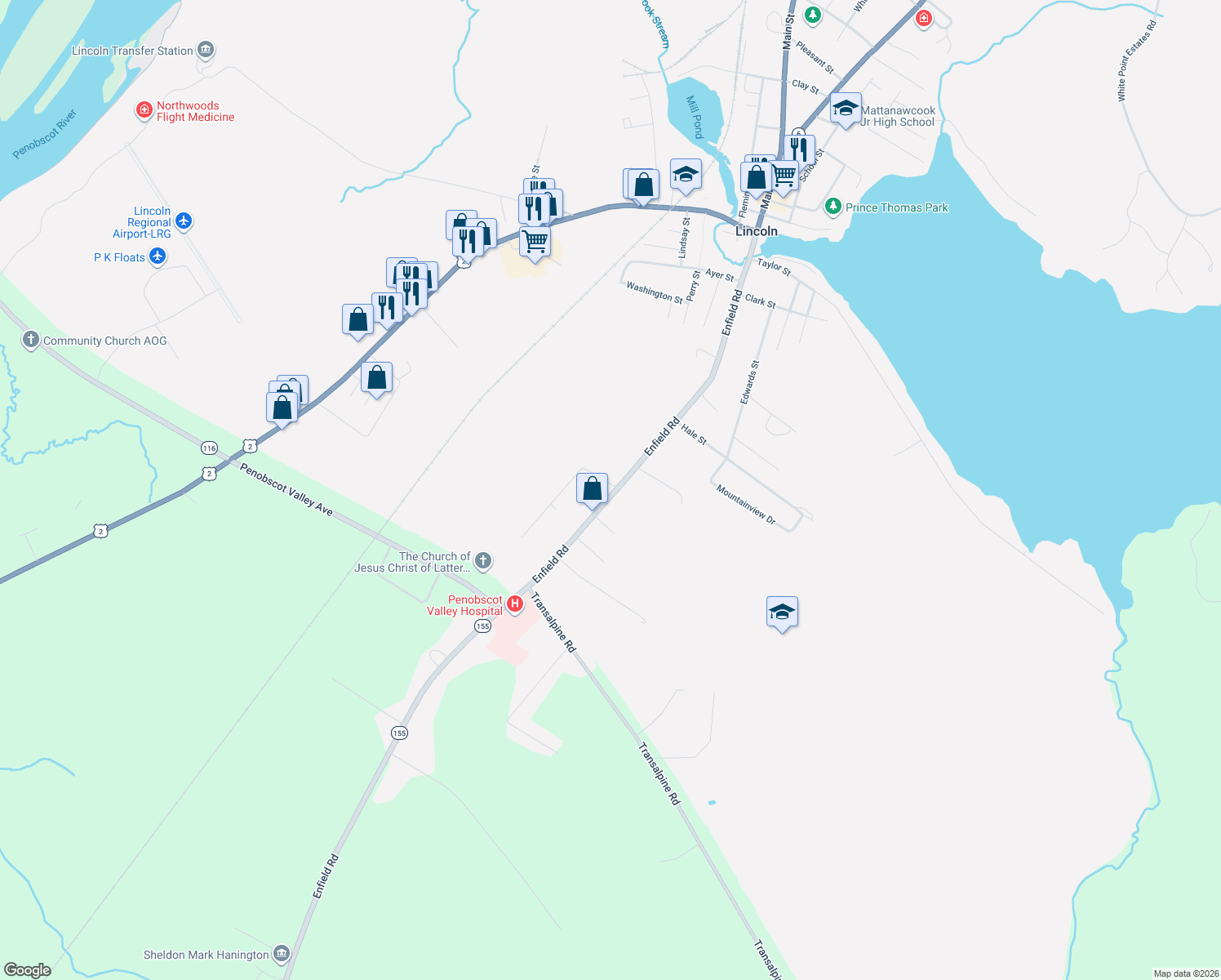 map of restaurants, bars, coffee shops, grocery stores, and more near 159 Enfield Road in Lincoln