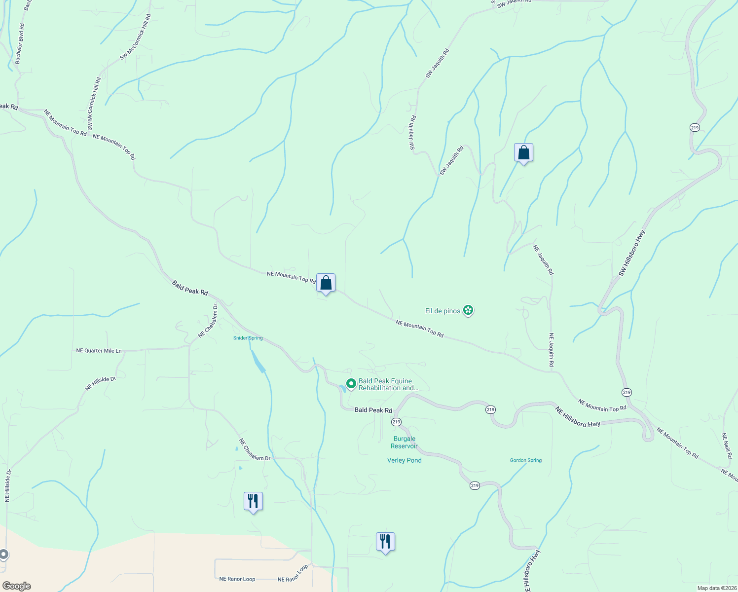 map of restaurants, bars, coffee shops, grocery stores, and more near 24481 Northeast Mountain Top Road in Newberg