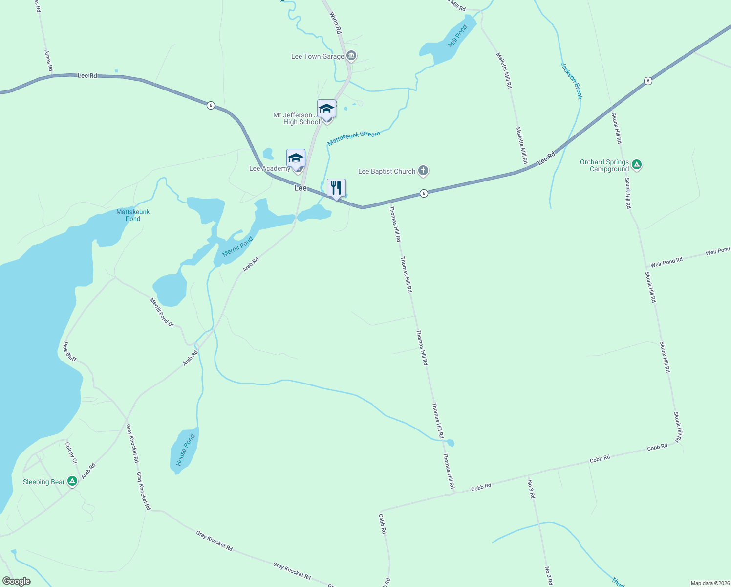 map of restaurants, bars, coffee shops, grocery stores, and more near 744 Winn Road in Lee