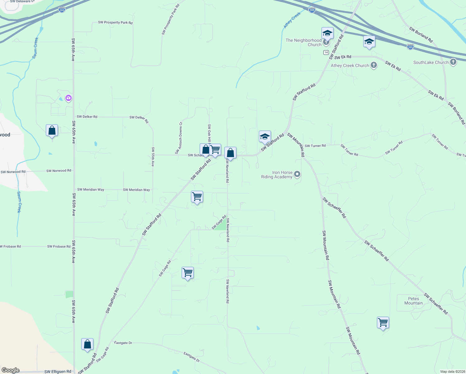 map of restaurants, bars, coffee shops, grocery stores, and more near 22860 Southwest Newland Road in Wilsonville