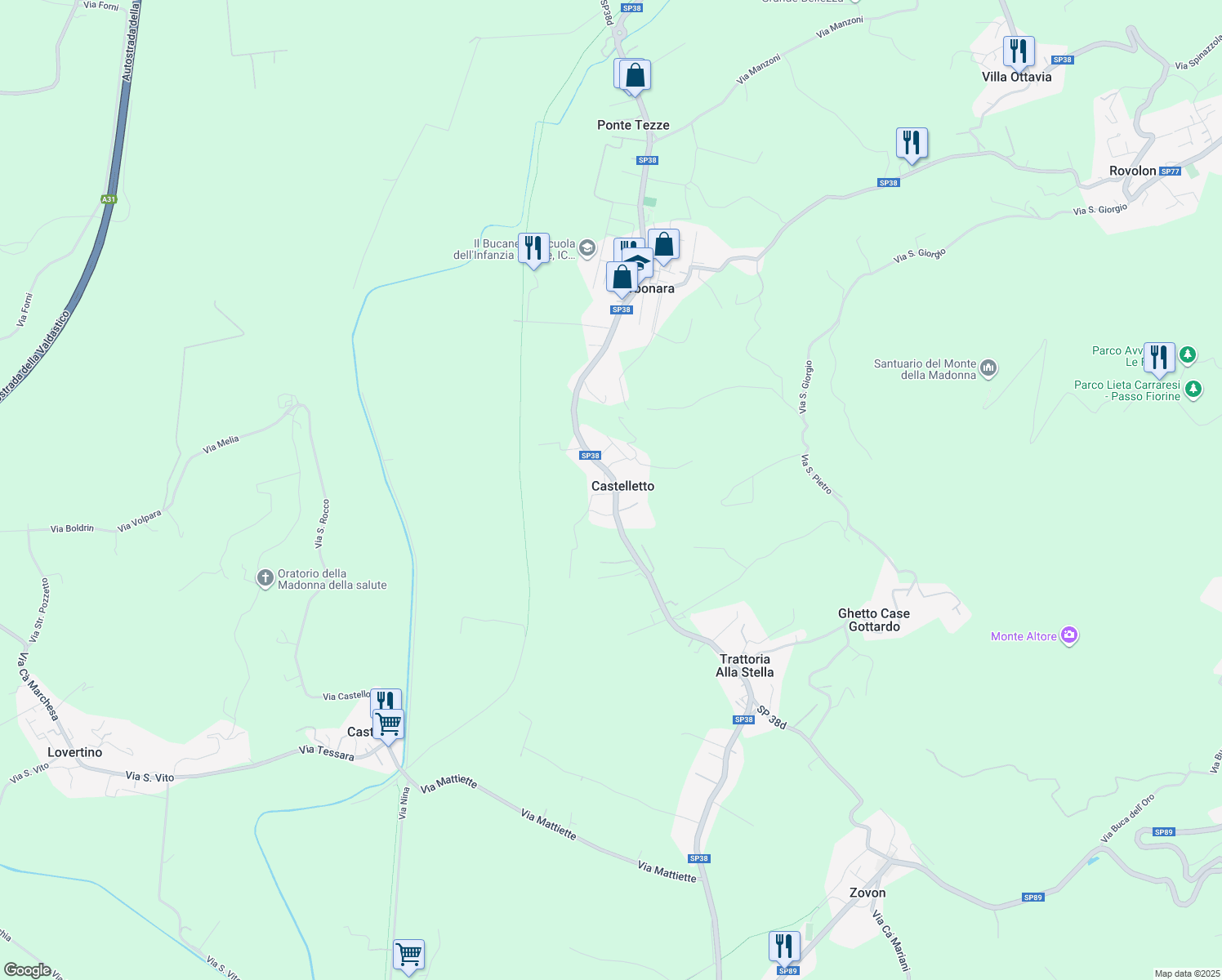 map of restaurants, bars, coffee shops, grocery stores, and more near 103 Via Giuseppe Verdi in Castelletto