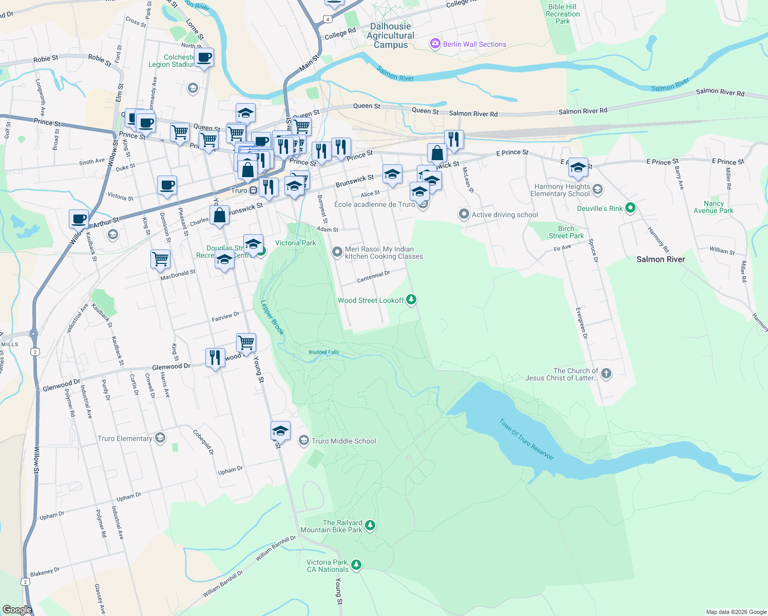 map of restaurants, bars, coffee shops, grocery stores, and more near 215 Lyman Street in Truro