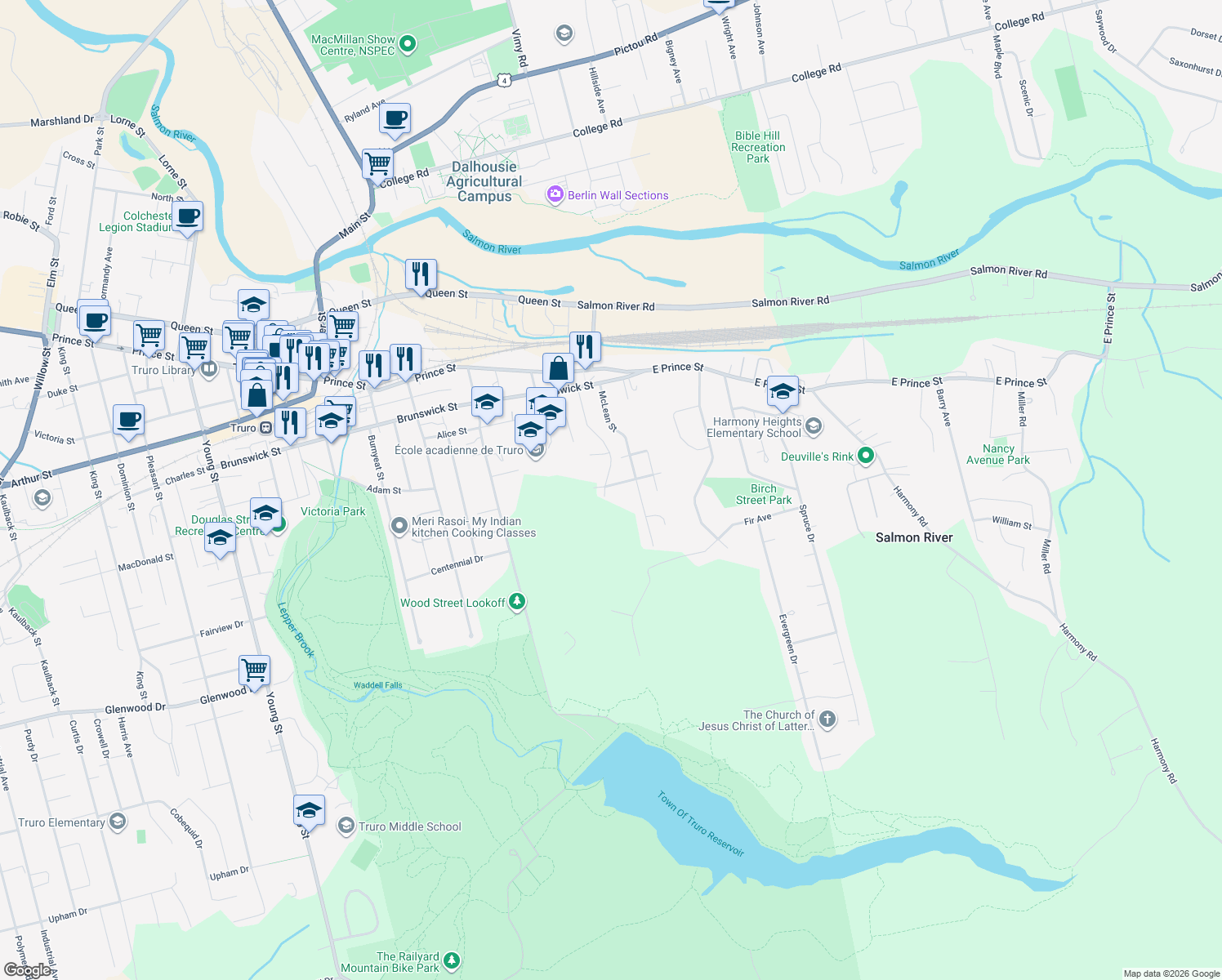 map of restaurants, bars, coffee shops, grocery stores, and more near 406 Parkdale Avenue in Truro