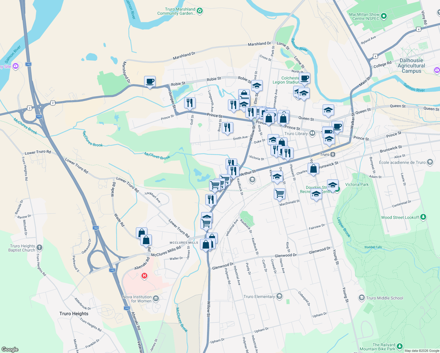 map of restaurants, bars, coffee shops, grocery stores, and more near 84 Roosevelt Avenue in Truro