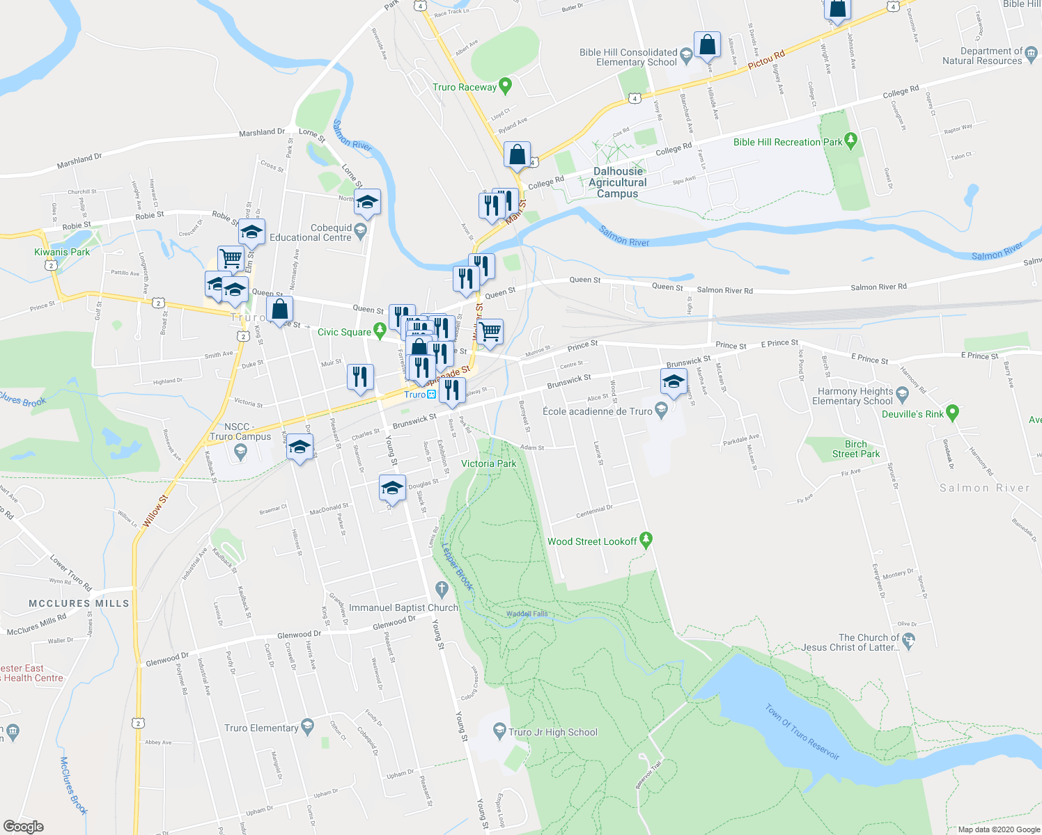 map of restaurants, bars, coffee shops, grocery stores, and more near 24 Burnyeat Street in Truro