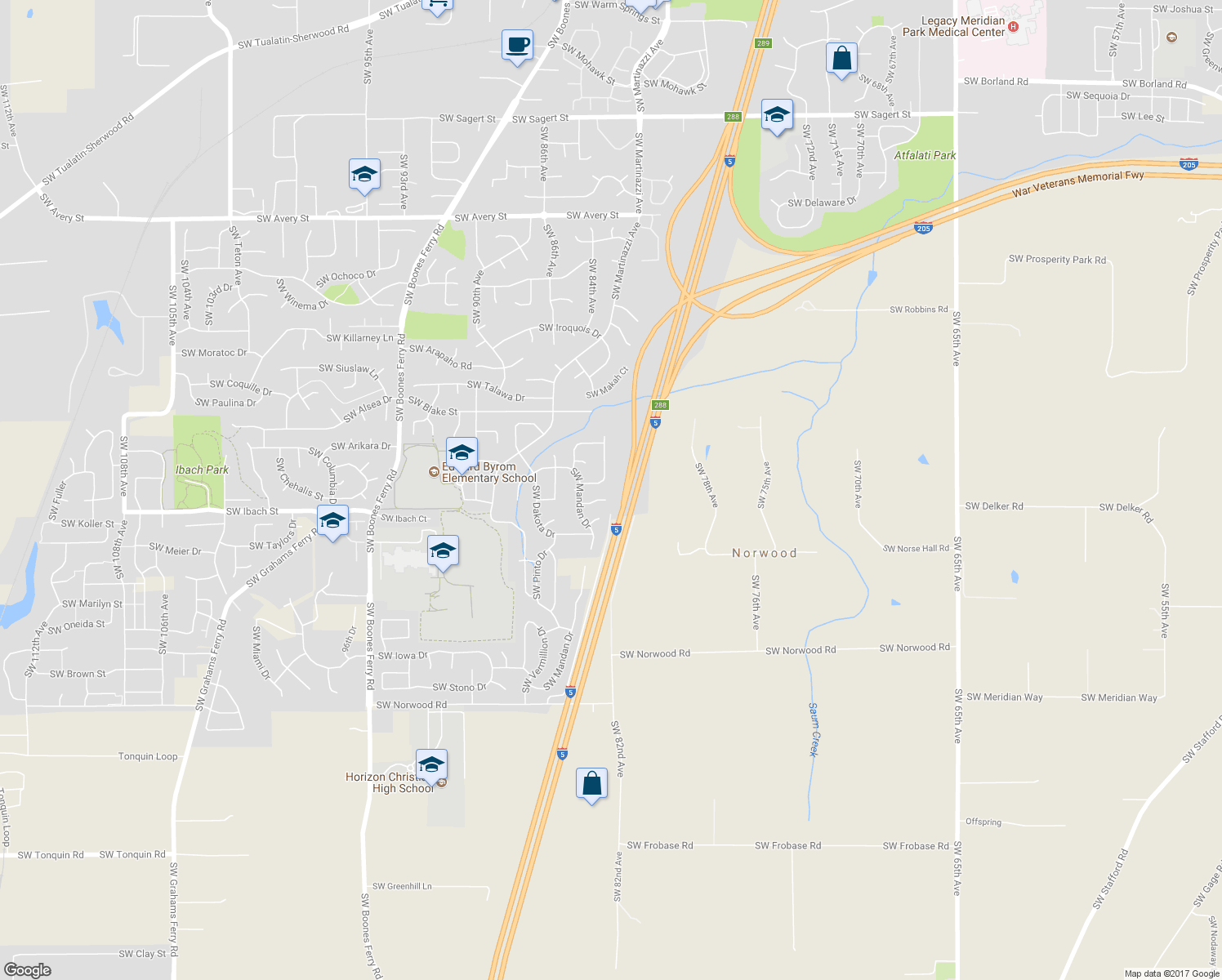 map of restaurants, bars, coffee shops, grocery stores, and more near 8135 Southwest Lummi Street in Tualatin